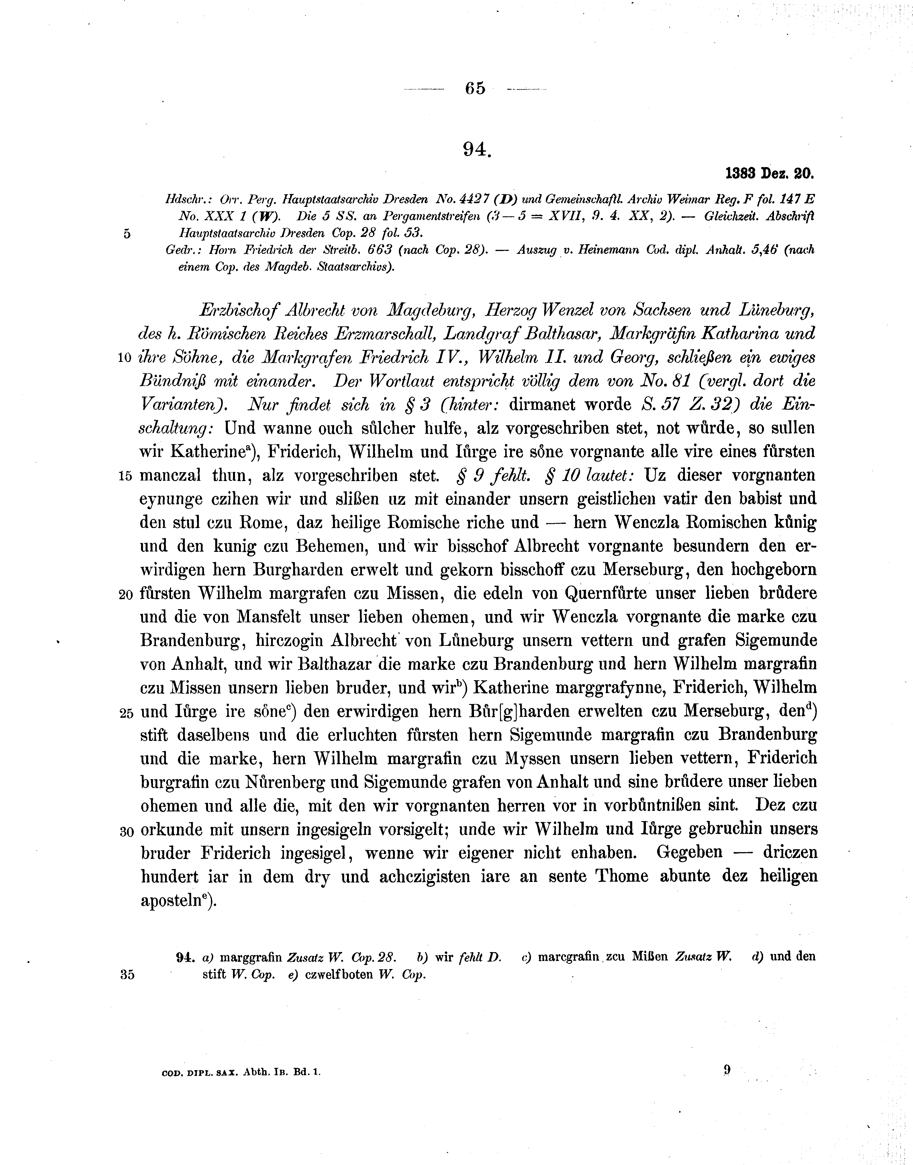 Historische Urkunde Seite 65 aus Band cds1b1