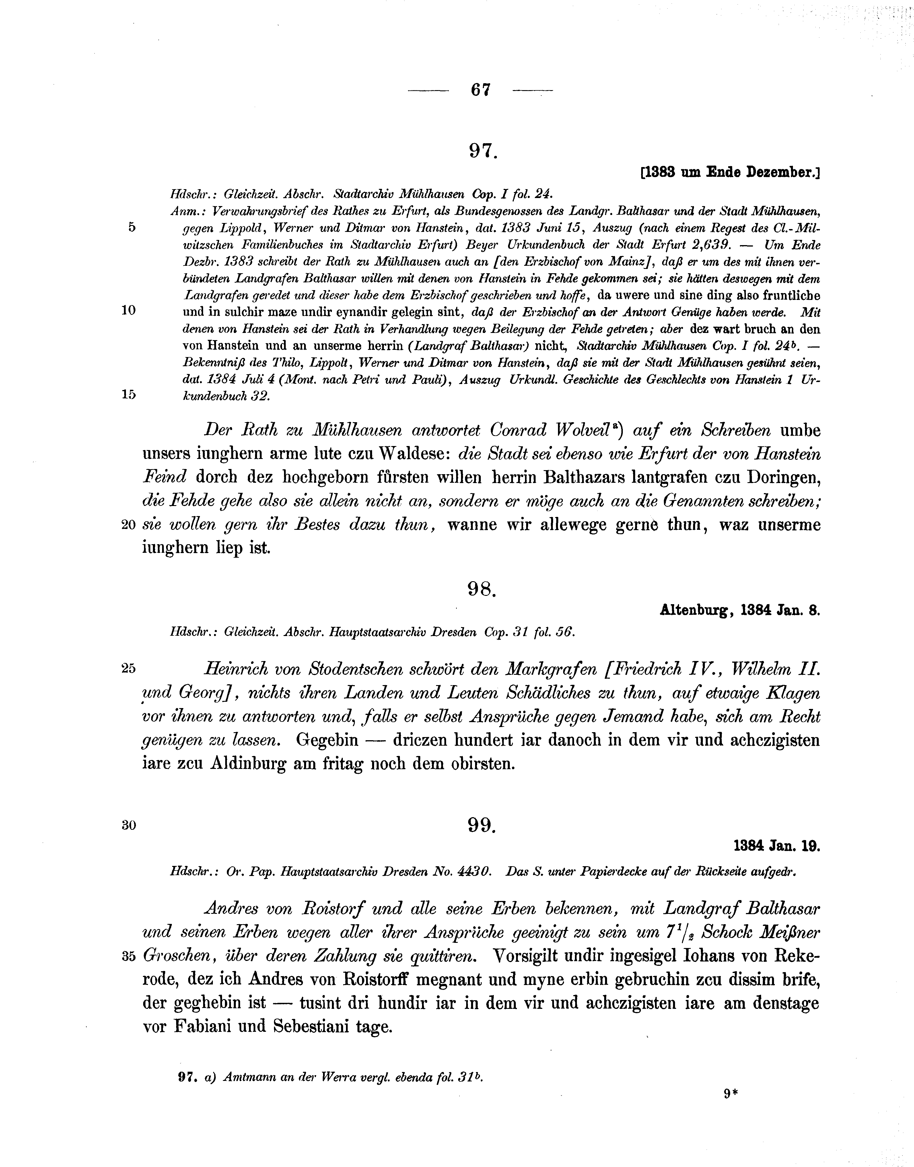 Historische Urkunde Seite 67 aus Band cds1b1