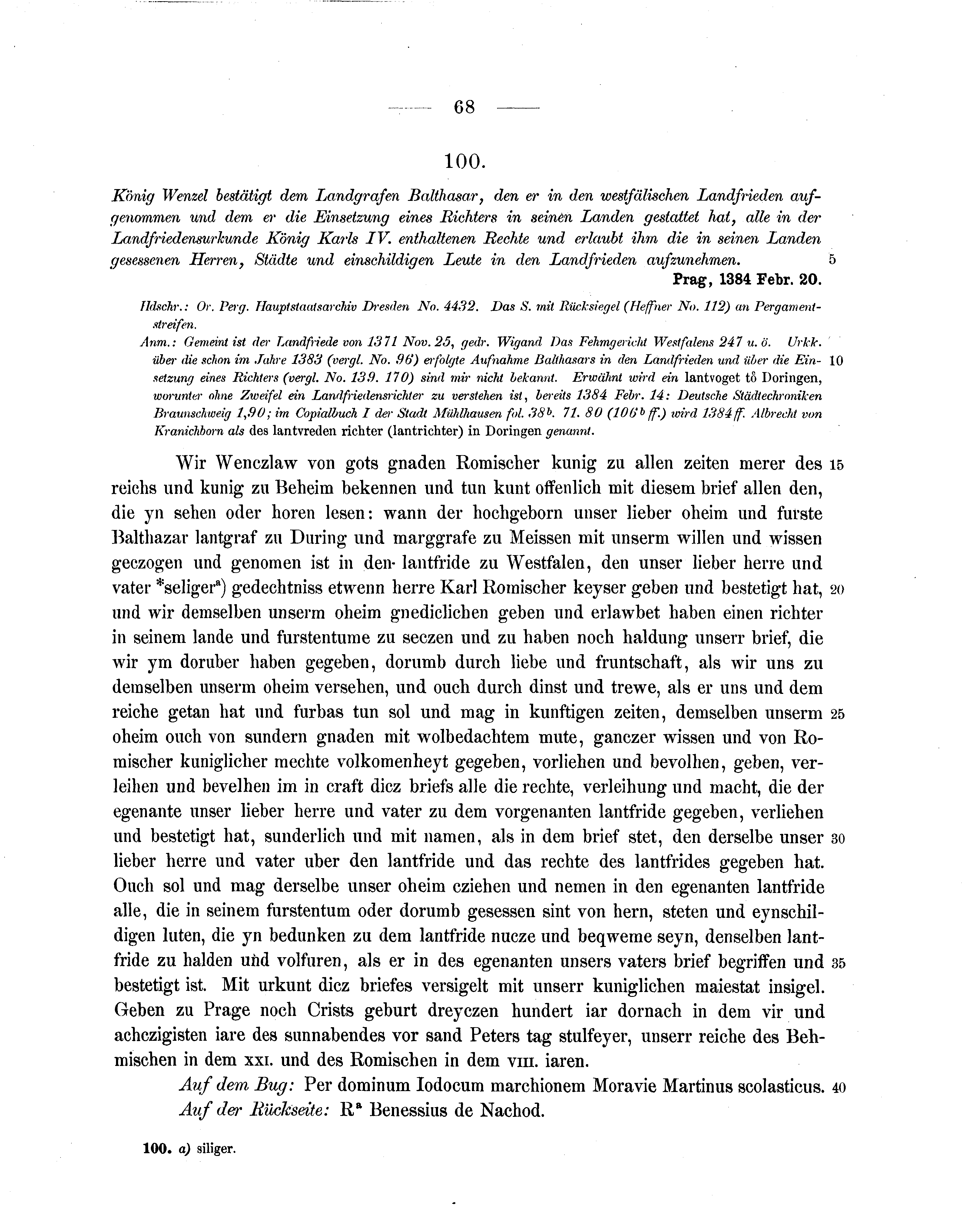 Historische Urkunde Seite 68 aus Band cds1b1