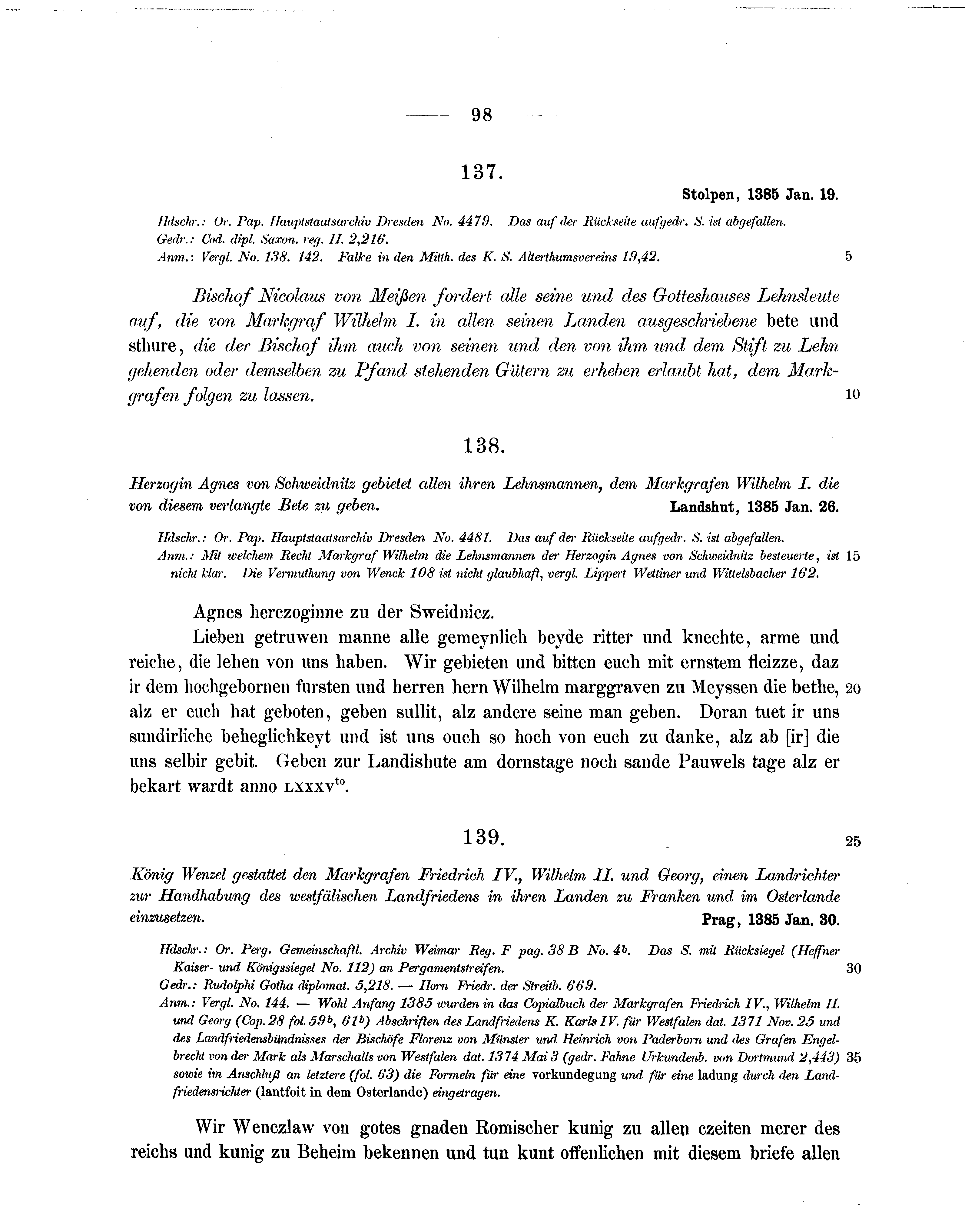 Historische Urkunde Seite 98 aus Band cds1b1