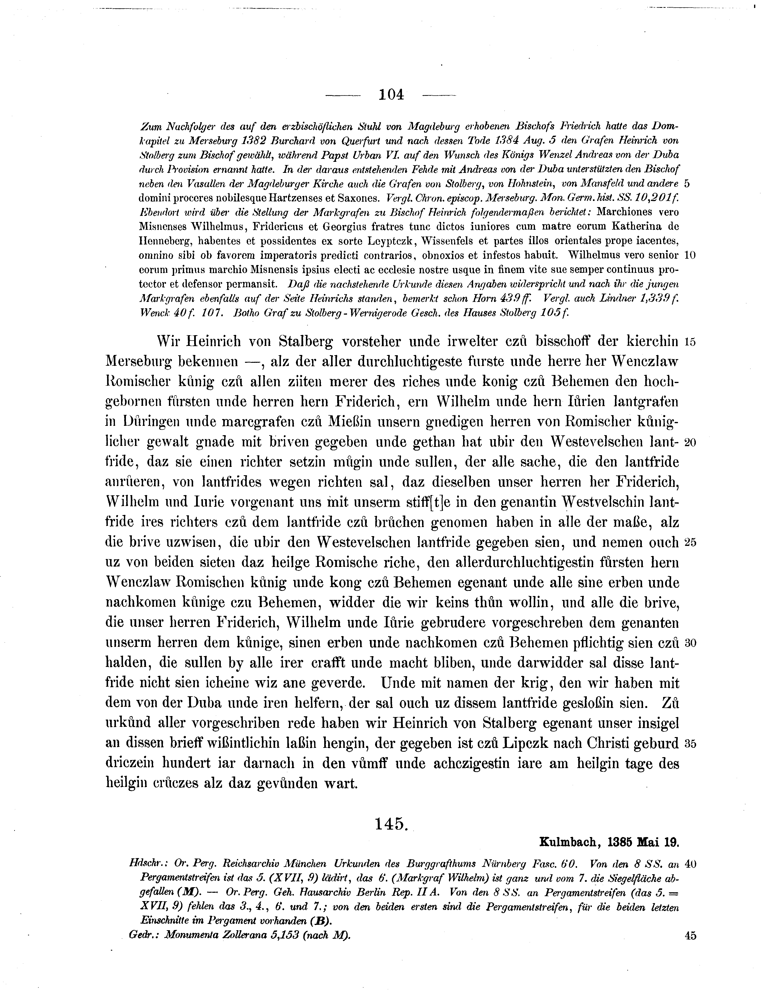 Historische Urkunde Seite 104 aus Band cds1b1