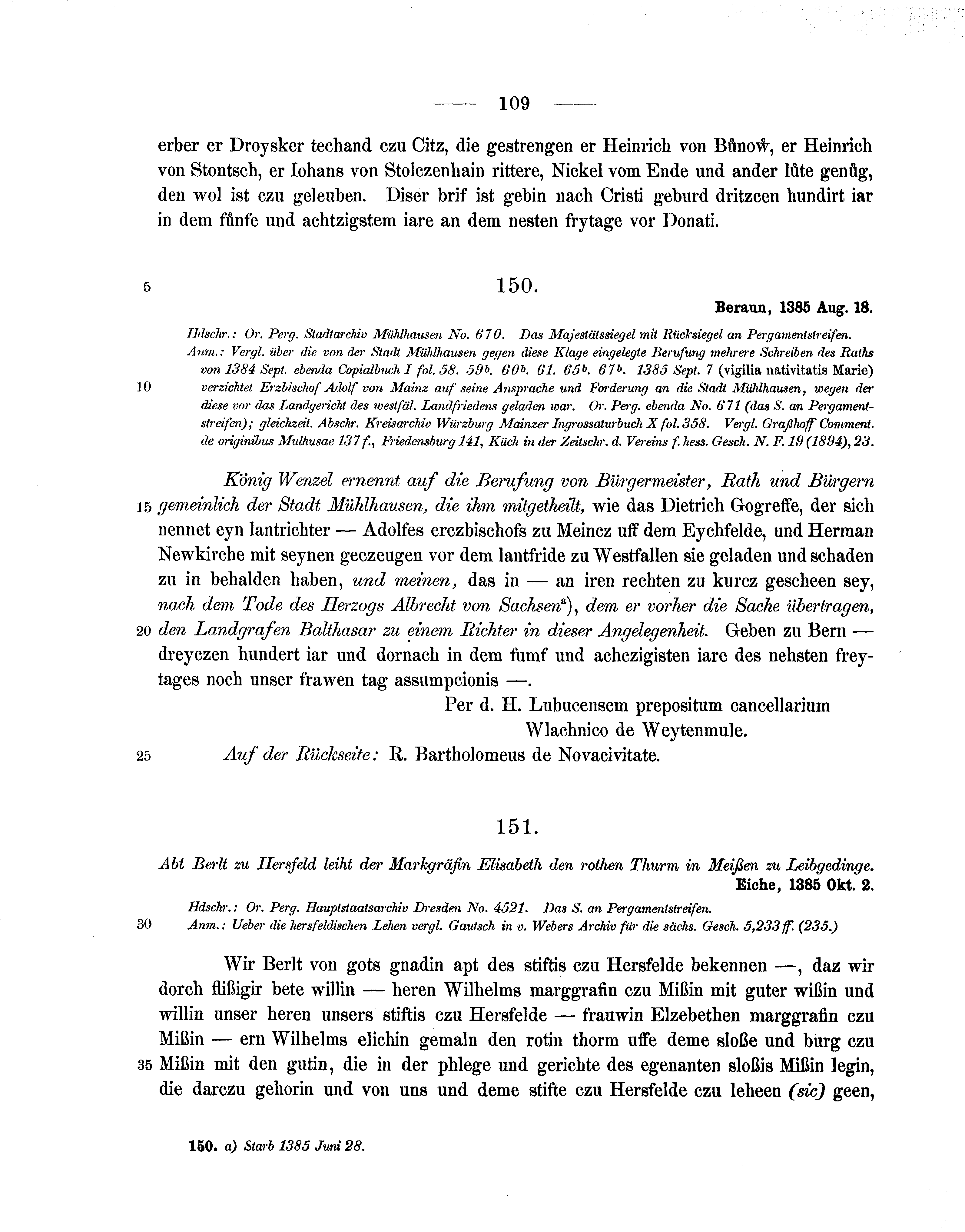 Historische Urkunde Seite 109 aus Band cds1b1