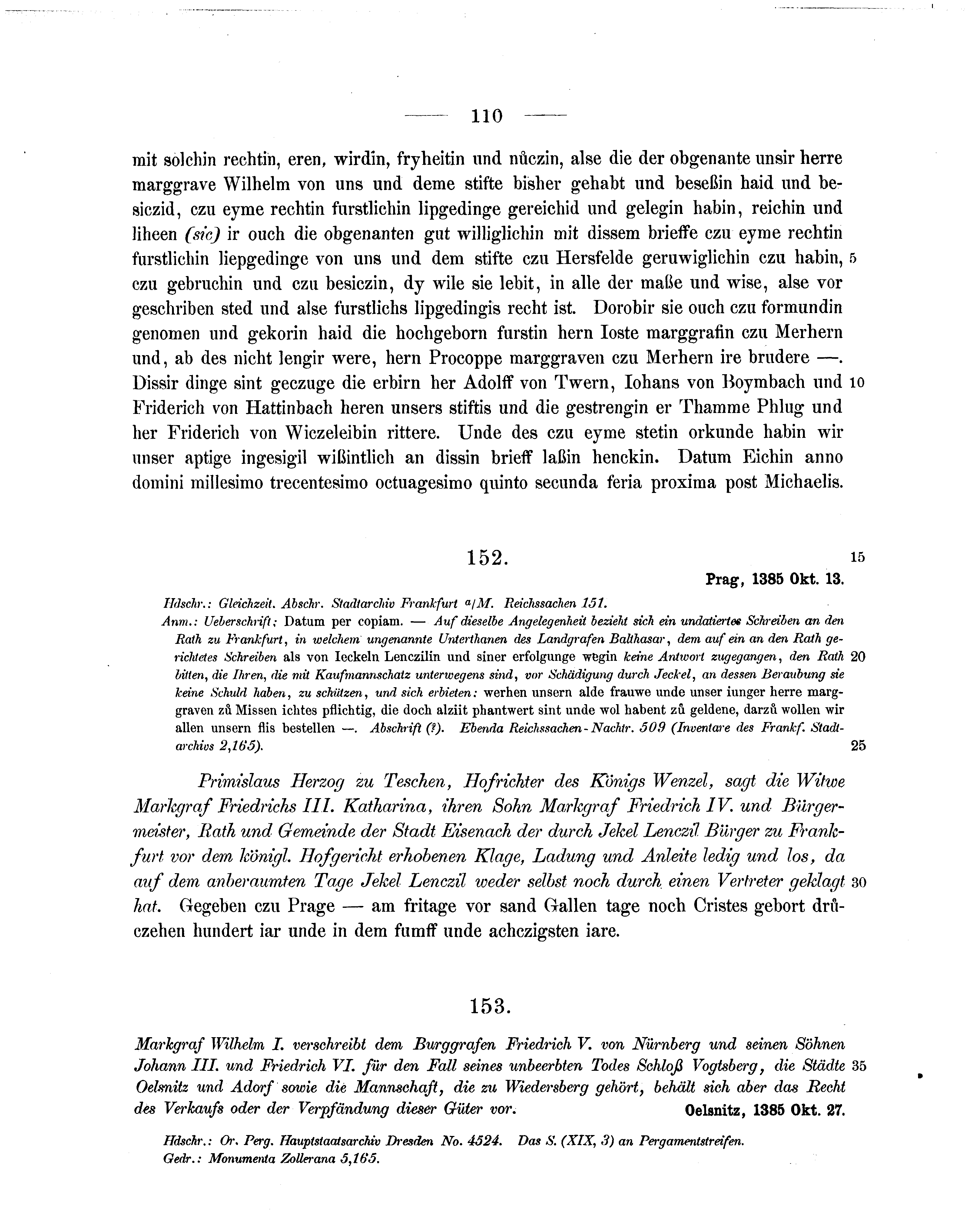 Historische Urkunde Seite 110 aus Band cds1b1