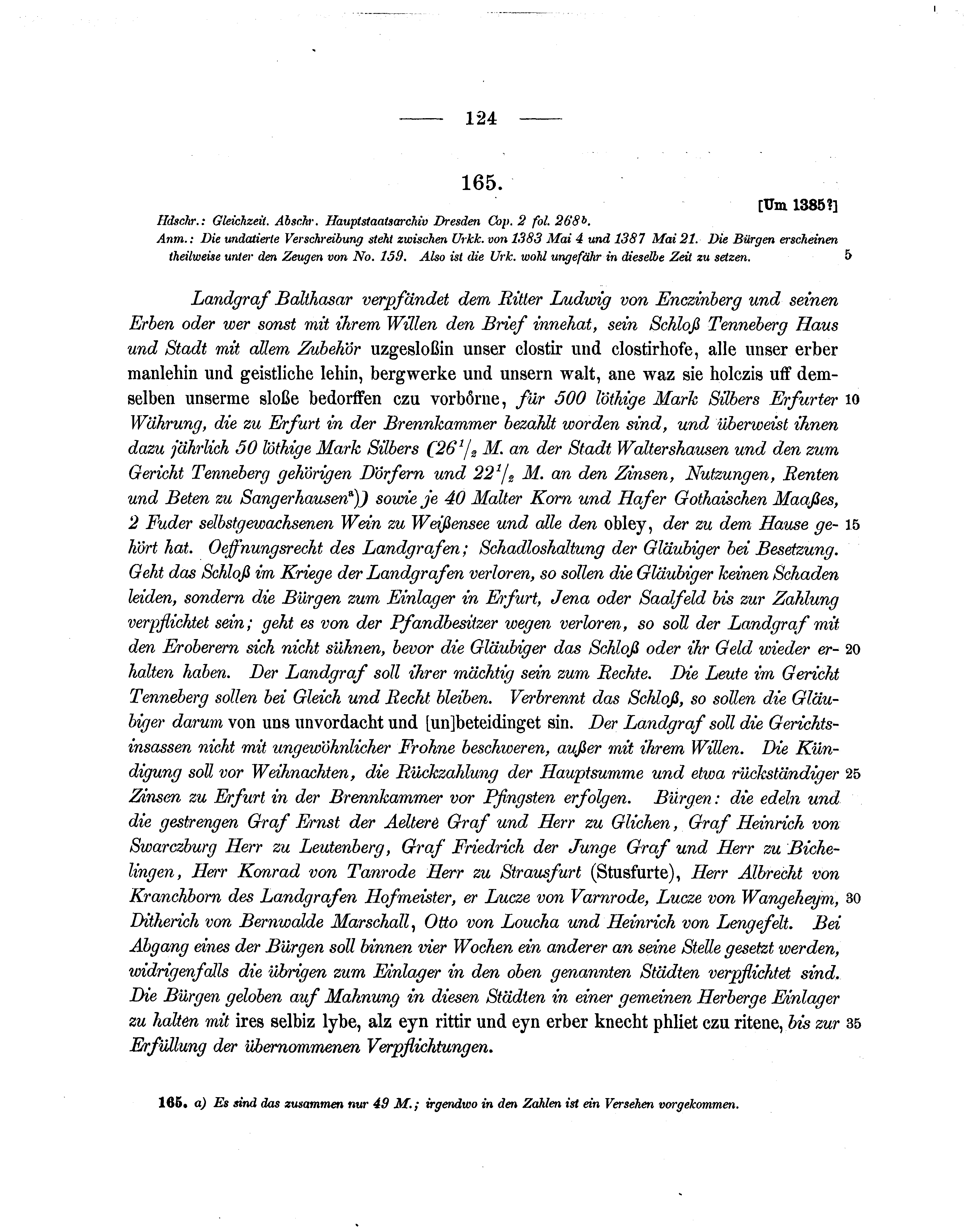 Historische Urkunde Seite 124 aus Band cds1b1