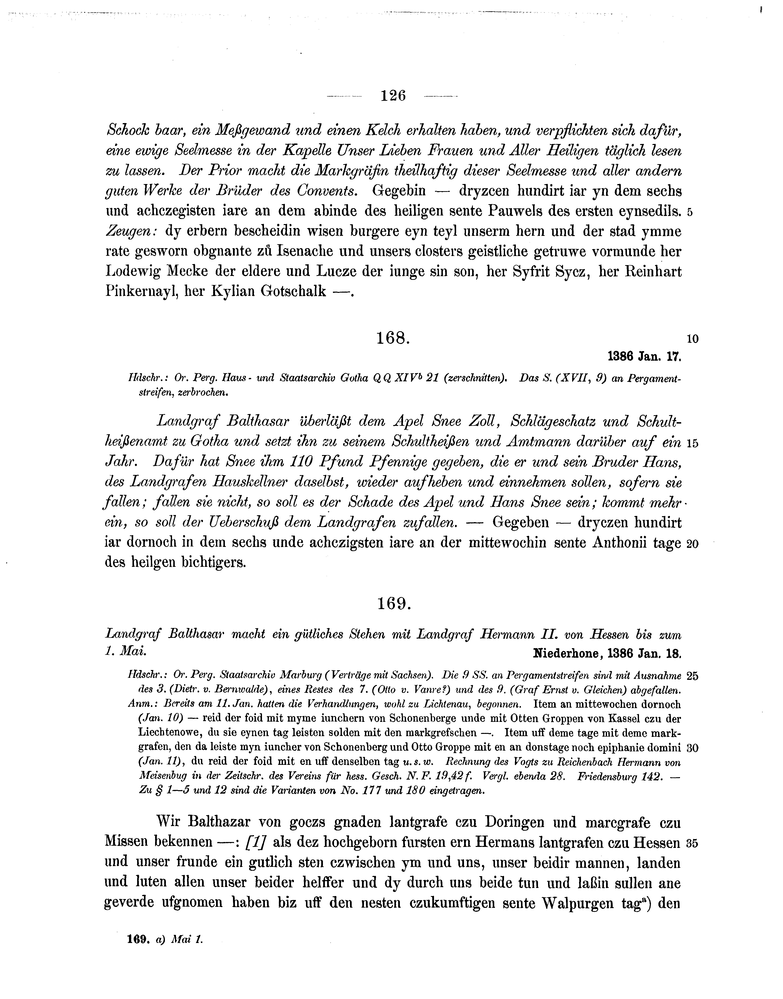 Historische Urkunde Seite 126 aus Band cds1b1