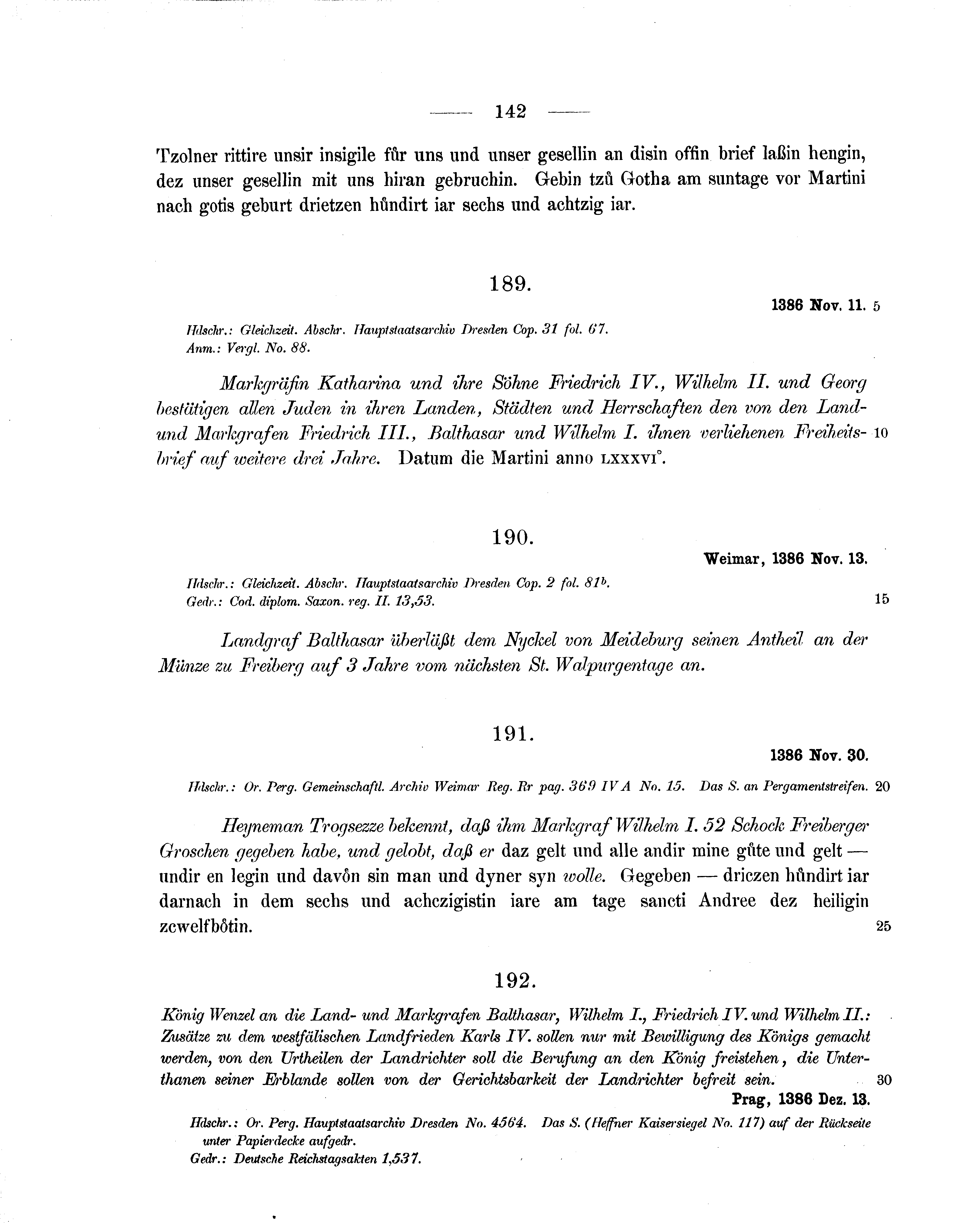 Historische Urkunde Seite 142 aus Band cds1b1