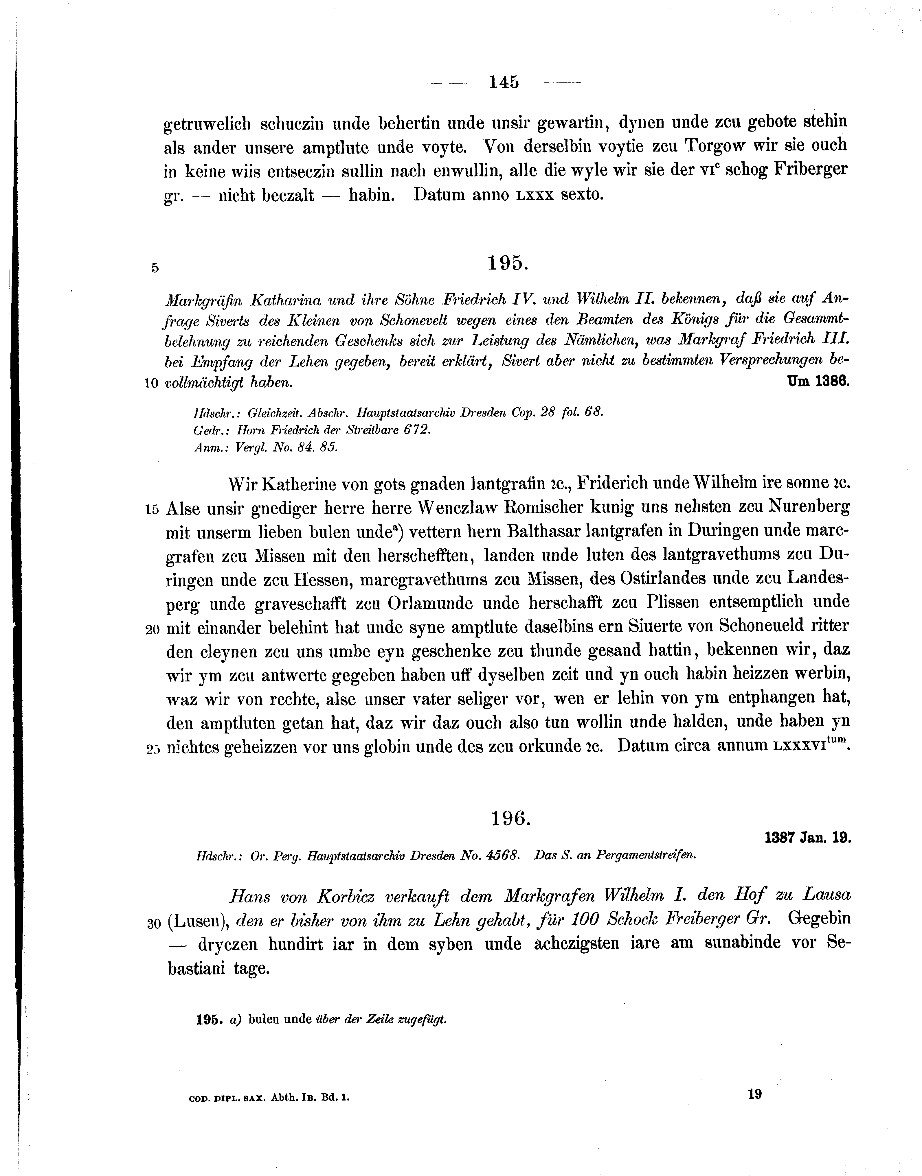 Historische Urkunde Seite 145 aus Band cds1b1