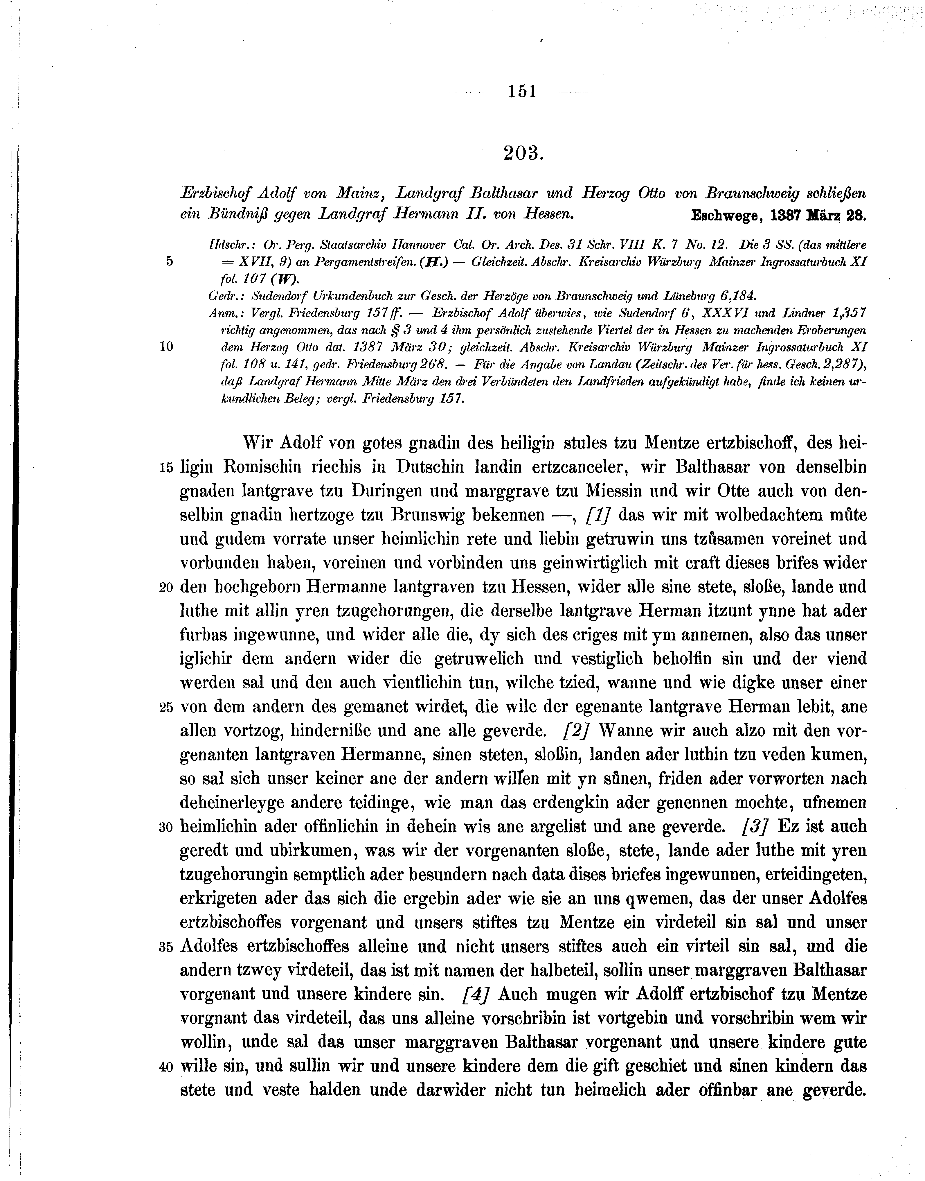 Historische Urkunde Seite 151 aus Band cds1b1