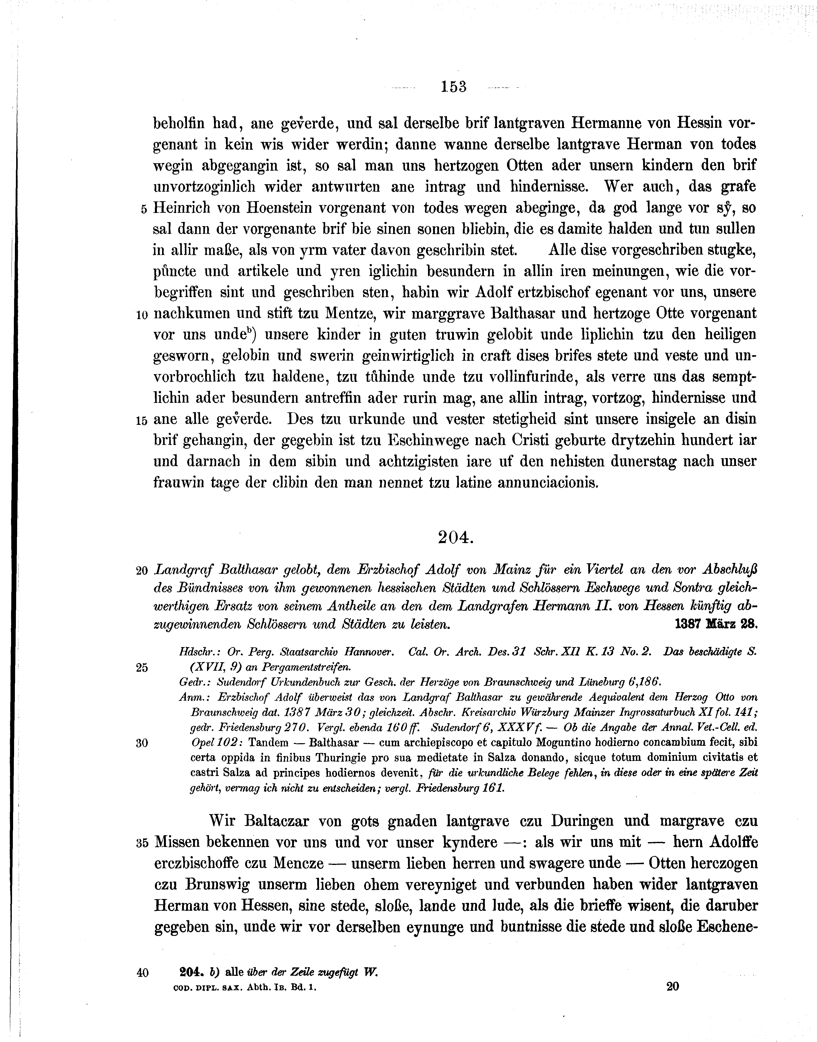 Historische Urkunde Seite 153 aus Band cds1b1
