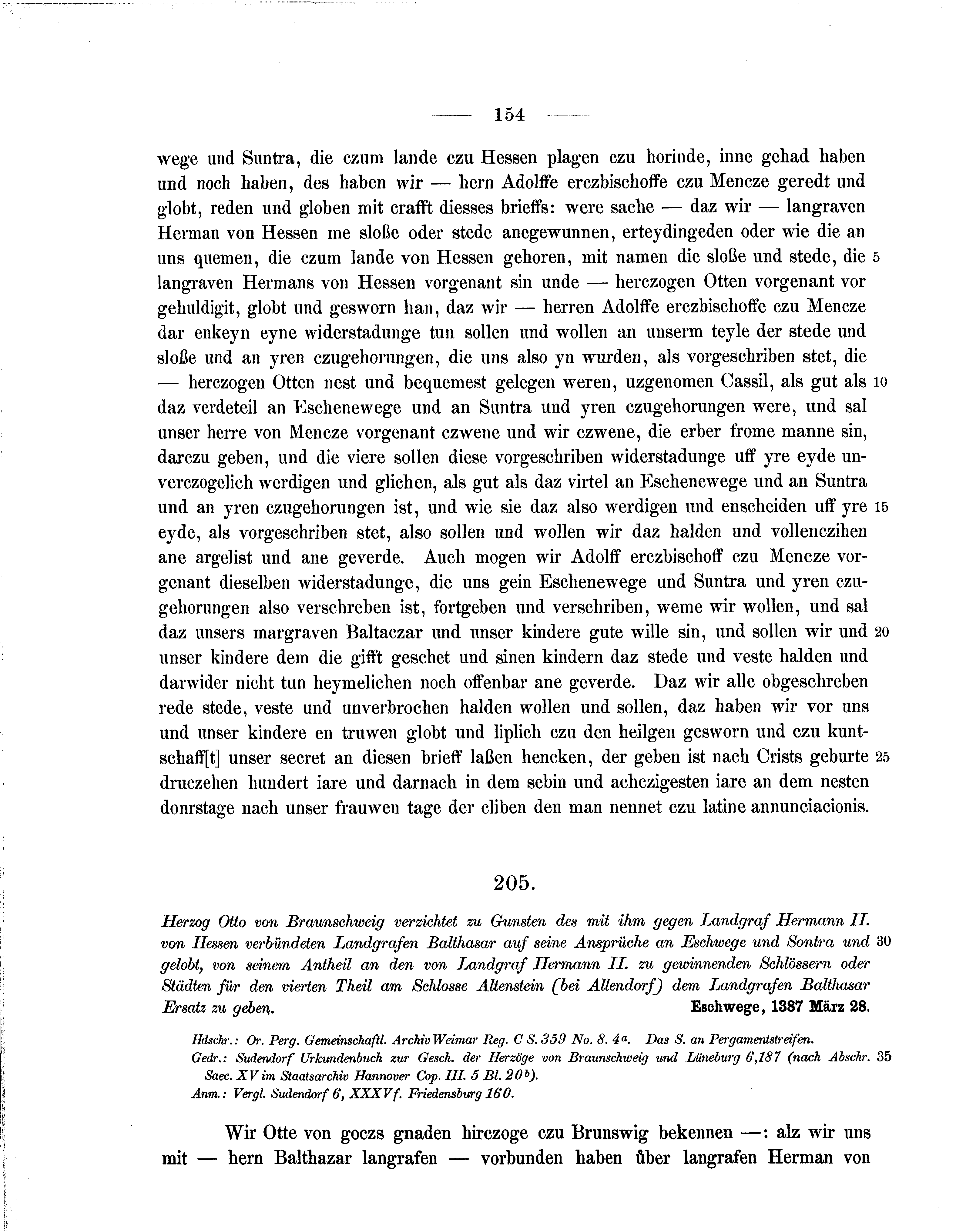 Historische Urkunde Seite 154 aus Band cds1b1