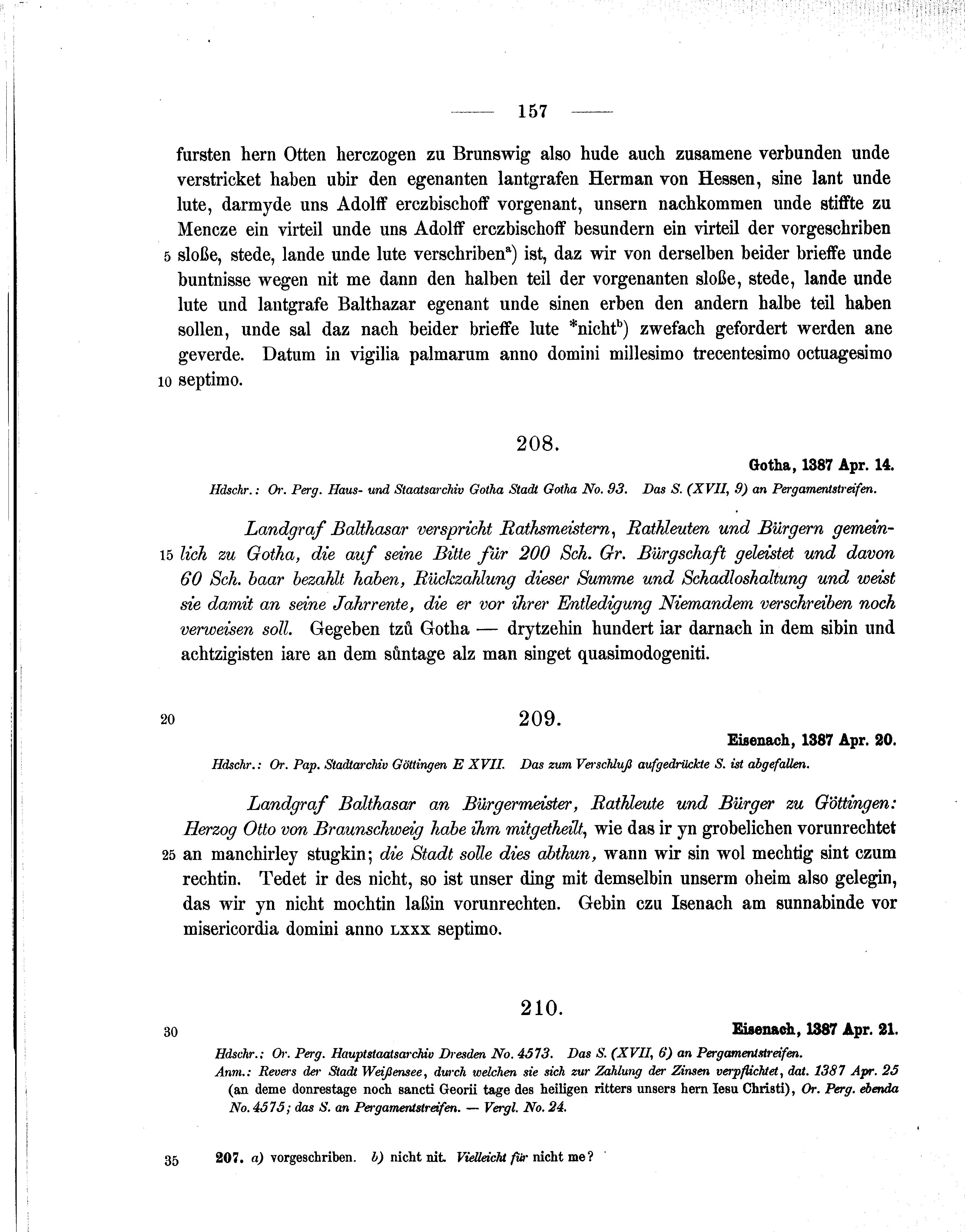 Historische Urkunde Seite 157 aus Band cds1b1