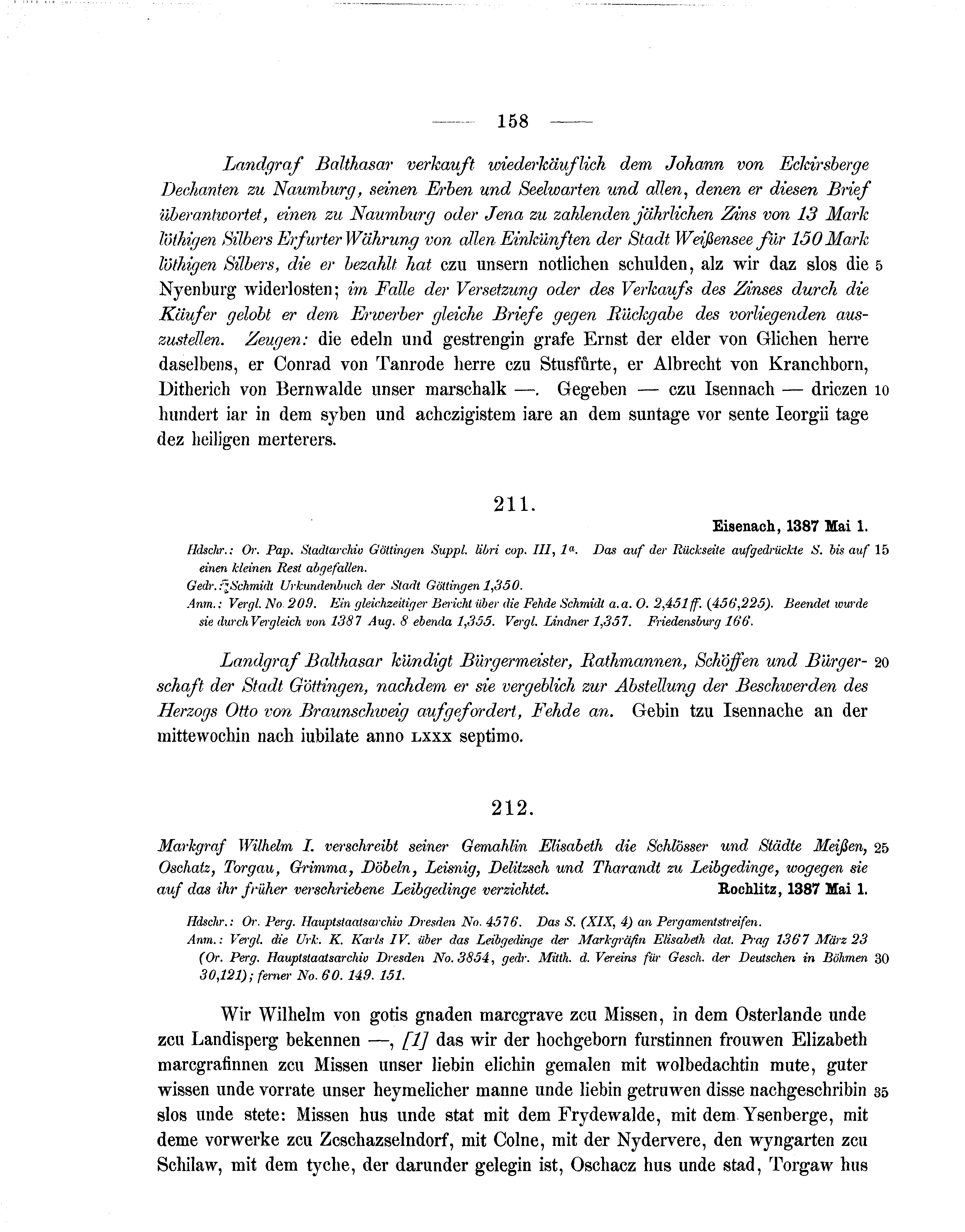 Historische Urkunde Seite 158 aus Band cds1b1