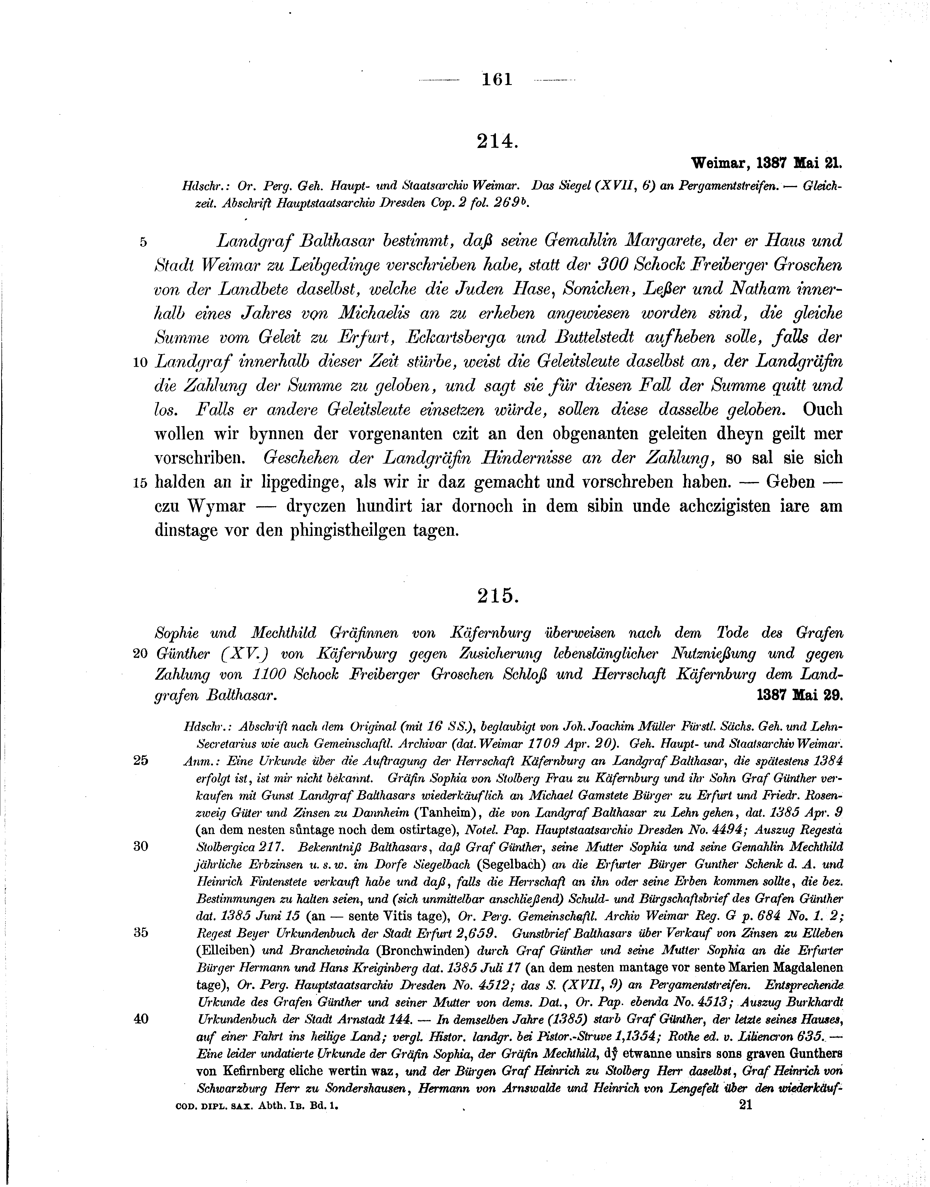 Historische Urkunde Seite 161 aus Band cds1b1