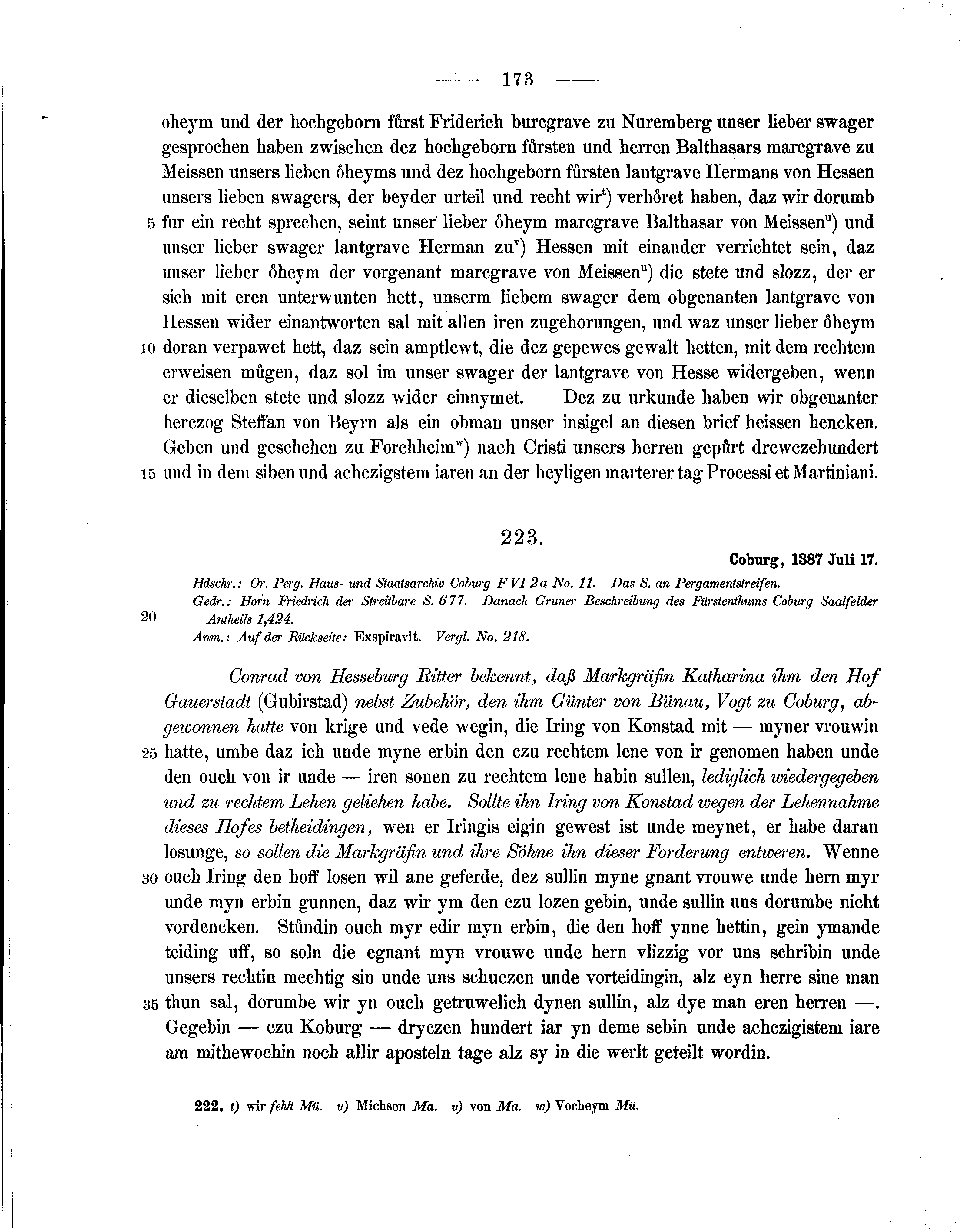 Historische Urkunde Seite 173 aus Band cds1b1