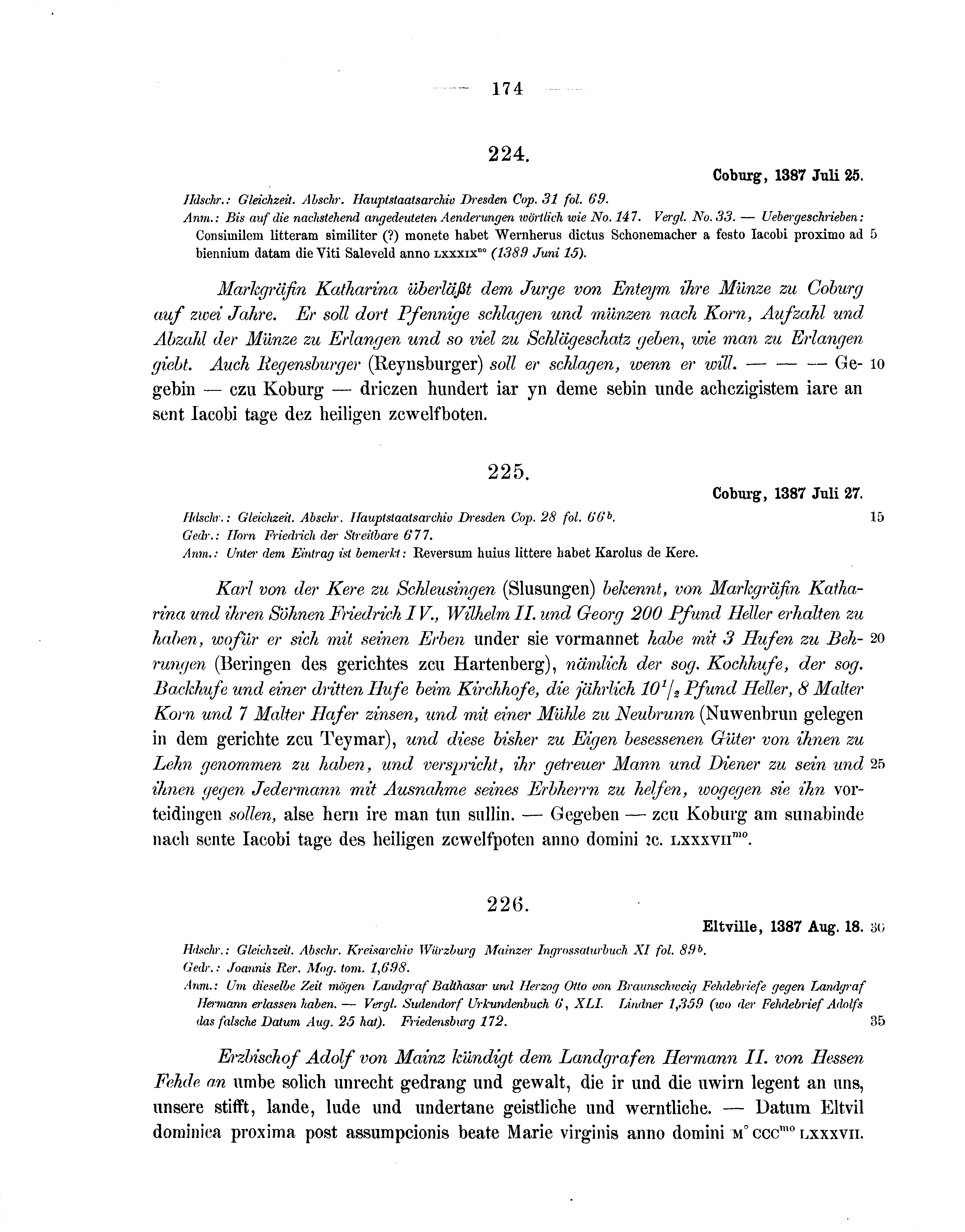 Historische Urkunde Seite 174 aus Band cds1b1