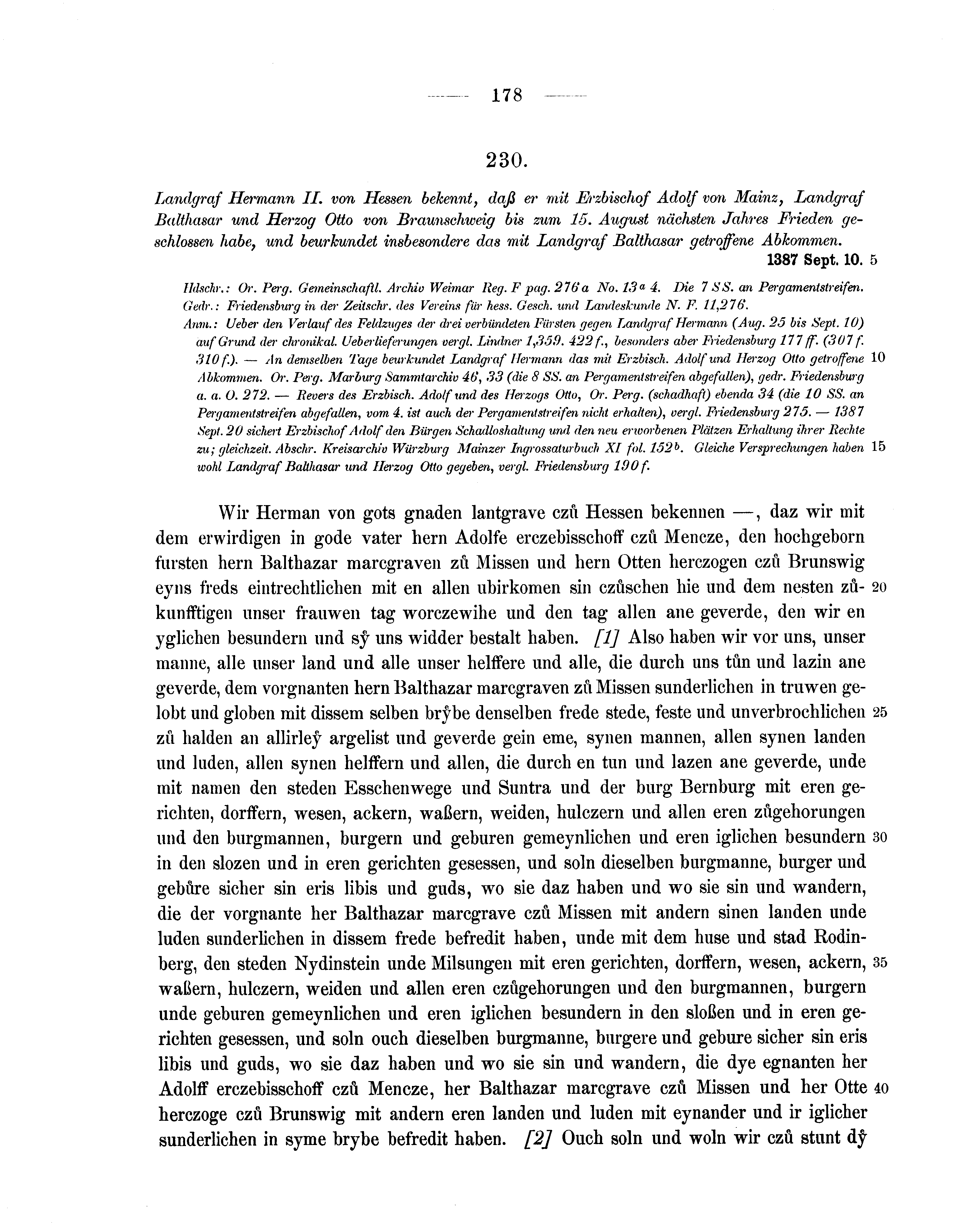 Historische Urkunde Seite 178 aus Band cds1b1