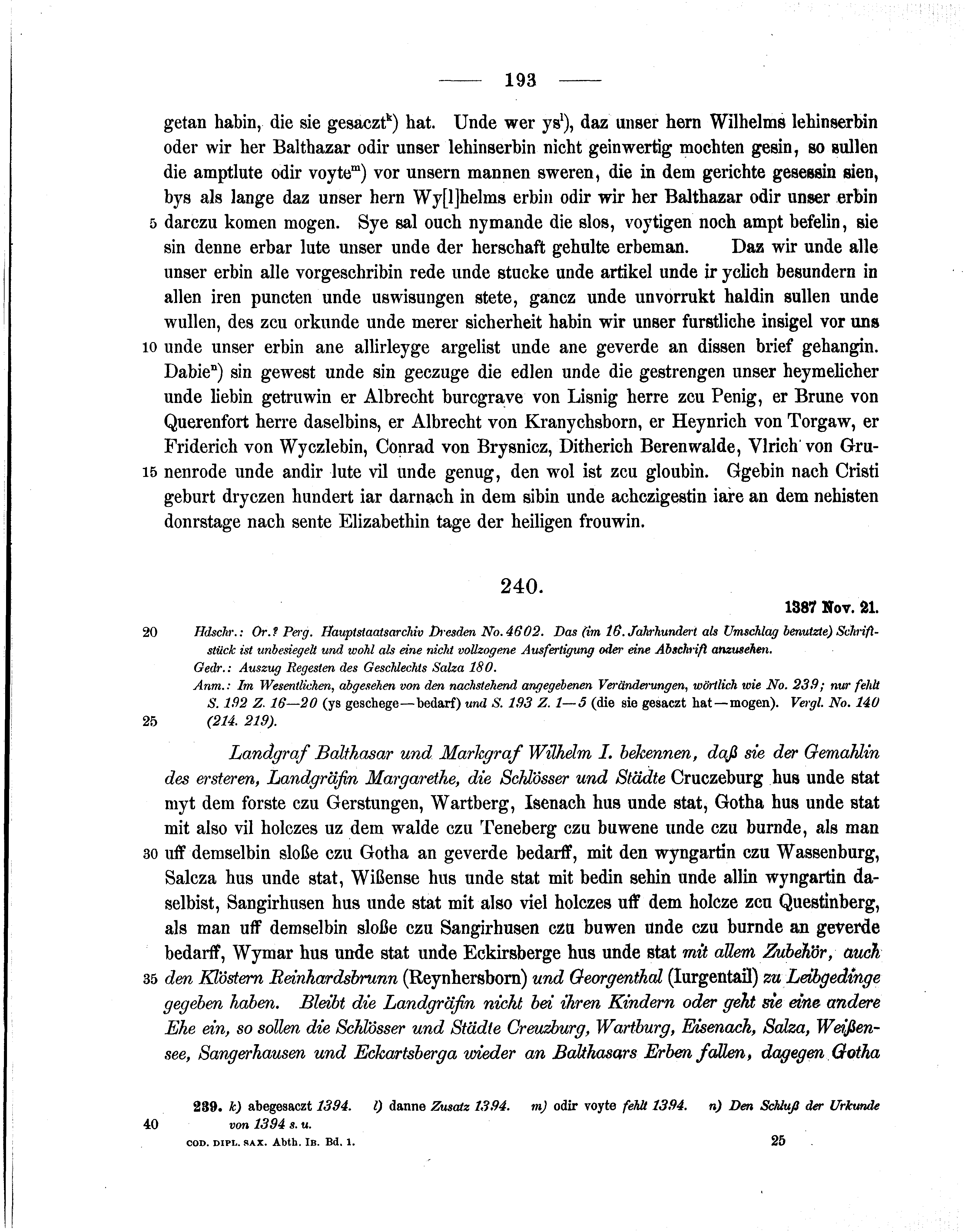 Historische Urkunde Seite 193 aus Band cds1b1