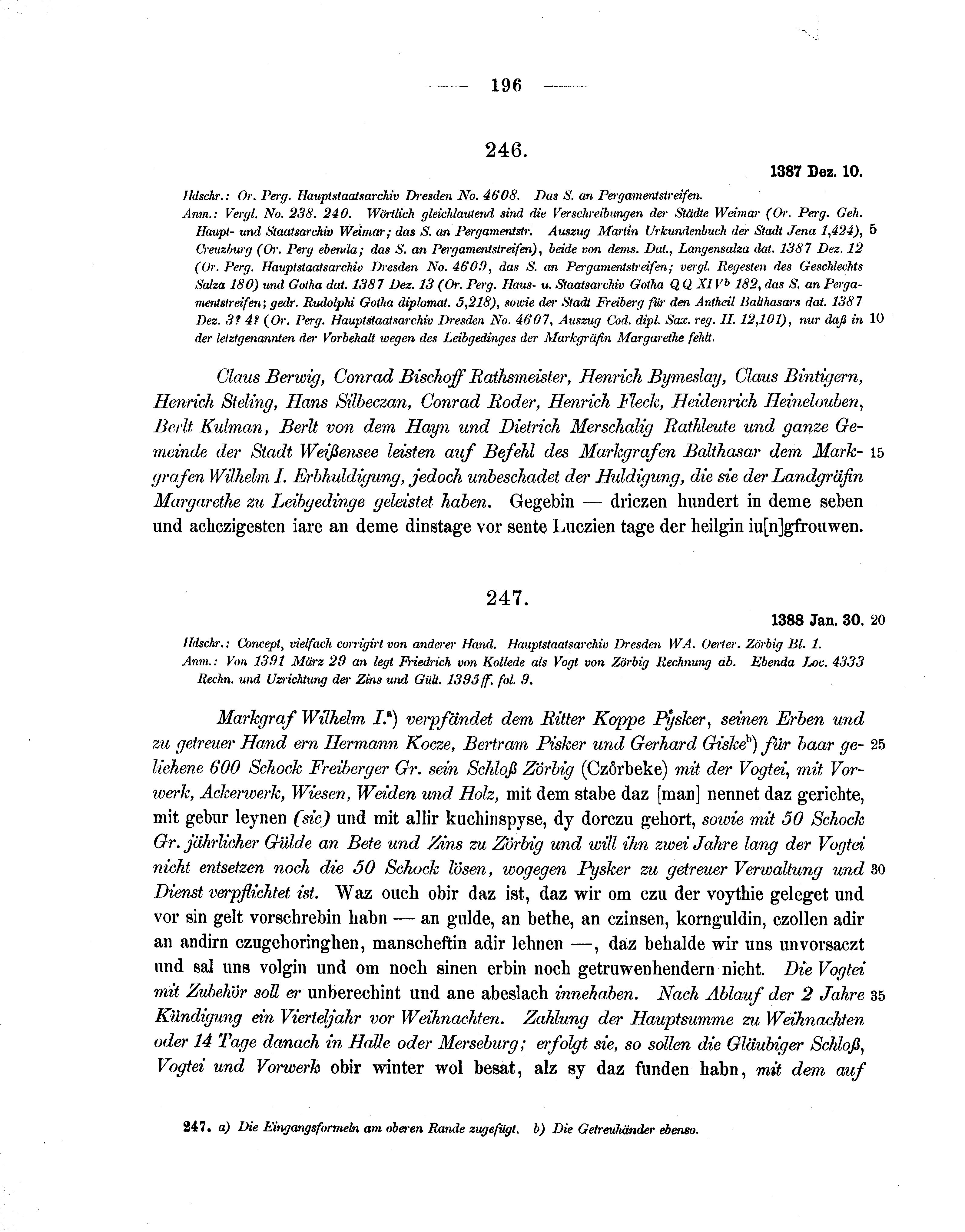 Historische Urkunde Seite 196 aus Band cds1b1