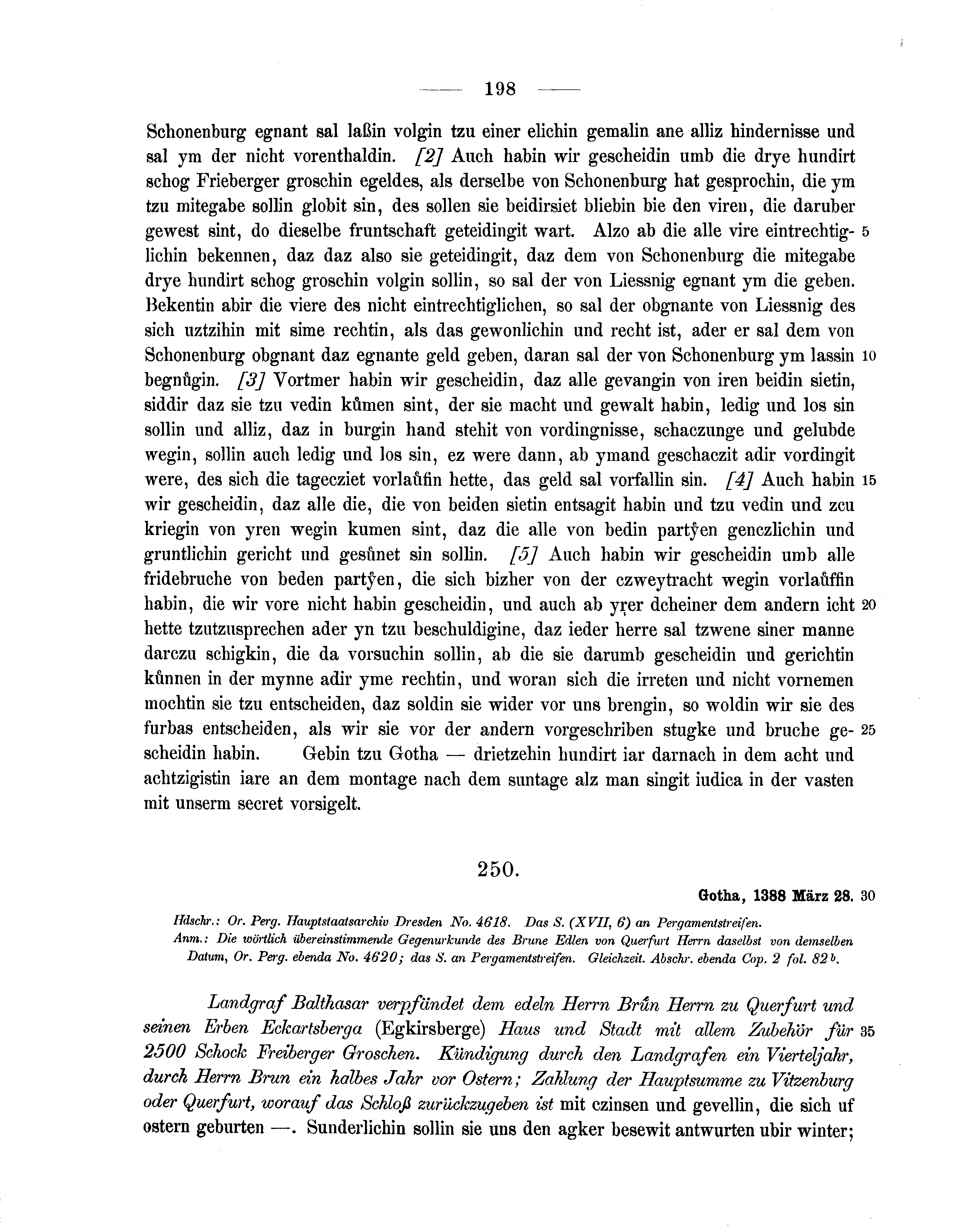 Historische Urkunde Seite 198 aus Band cds1b1