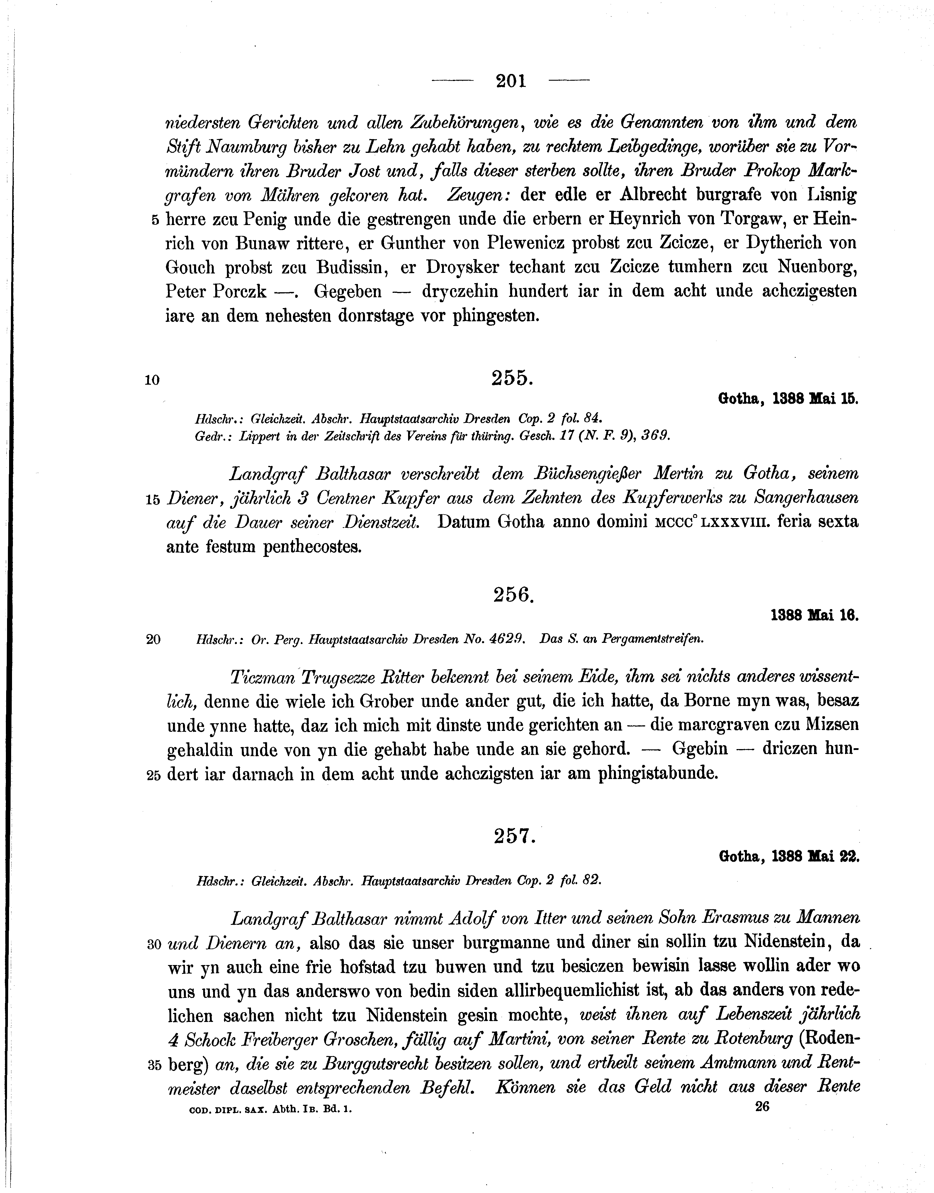 Historische Urkunde Seite 201 aus Band cds1b1