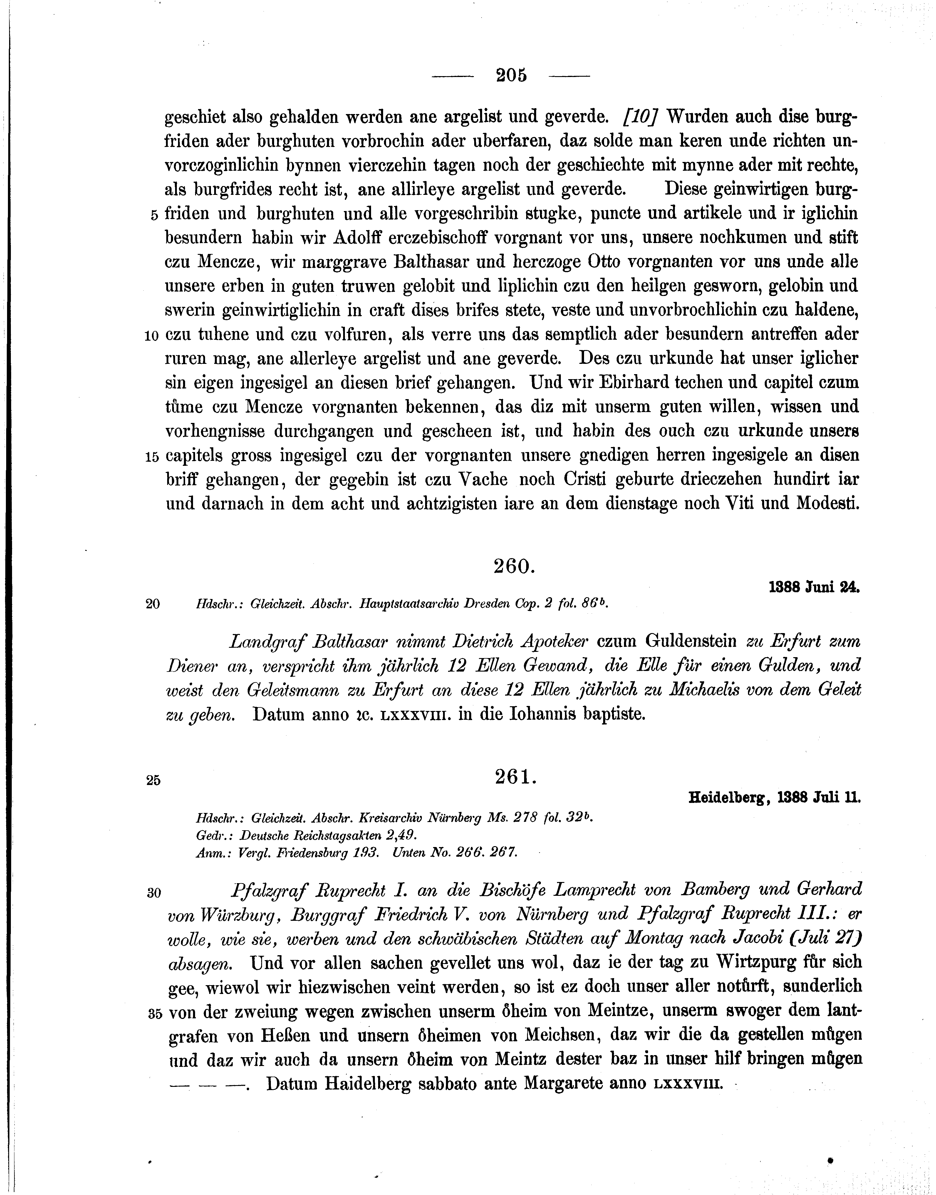 Historische Urkunde Seite 205 aus Band cds1b1