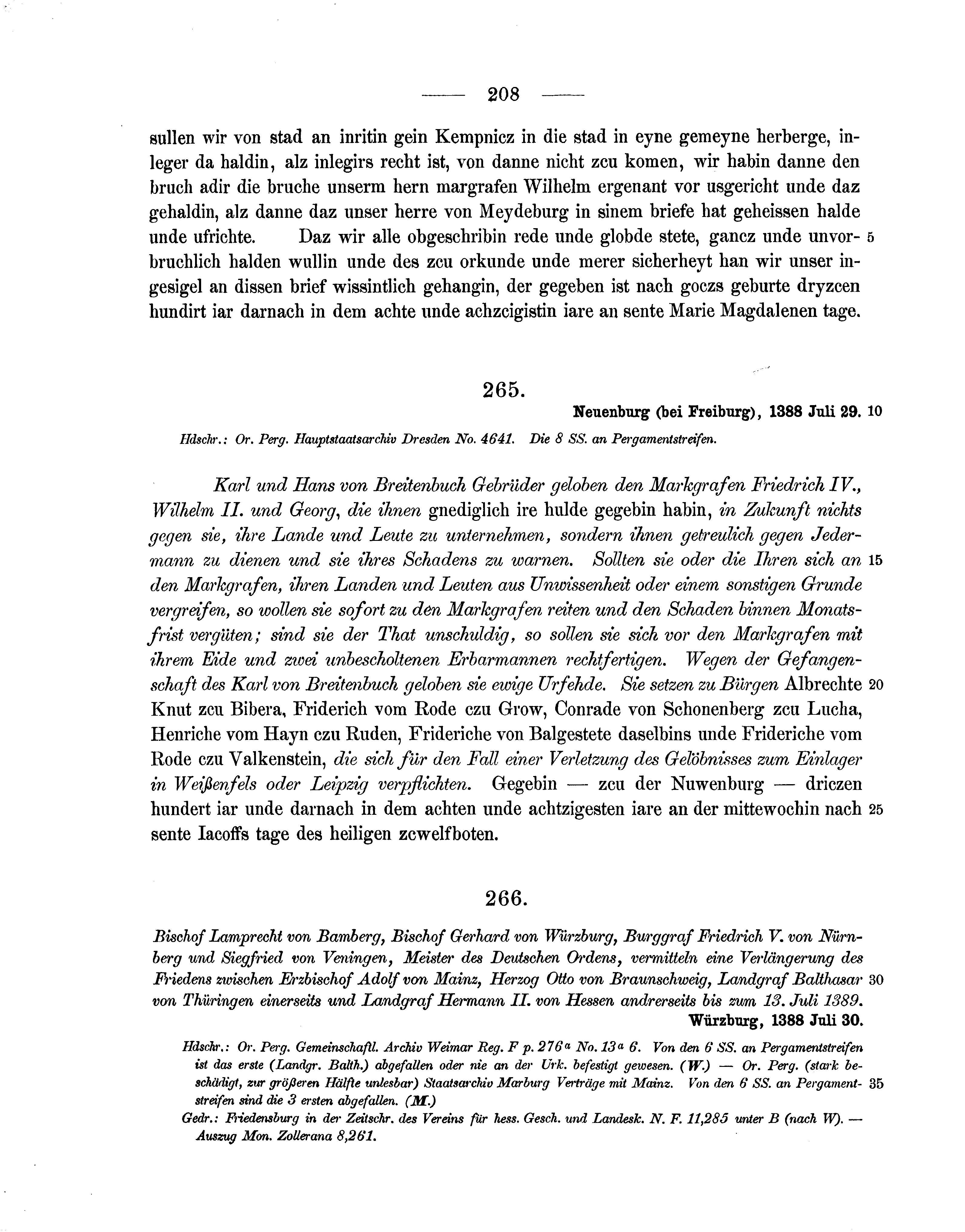 Historische Urkunde Seite 208 aus Band cds1b1