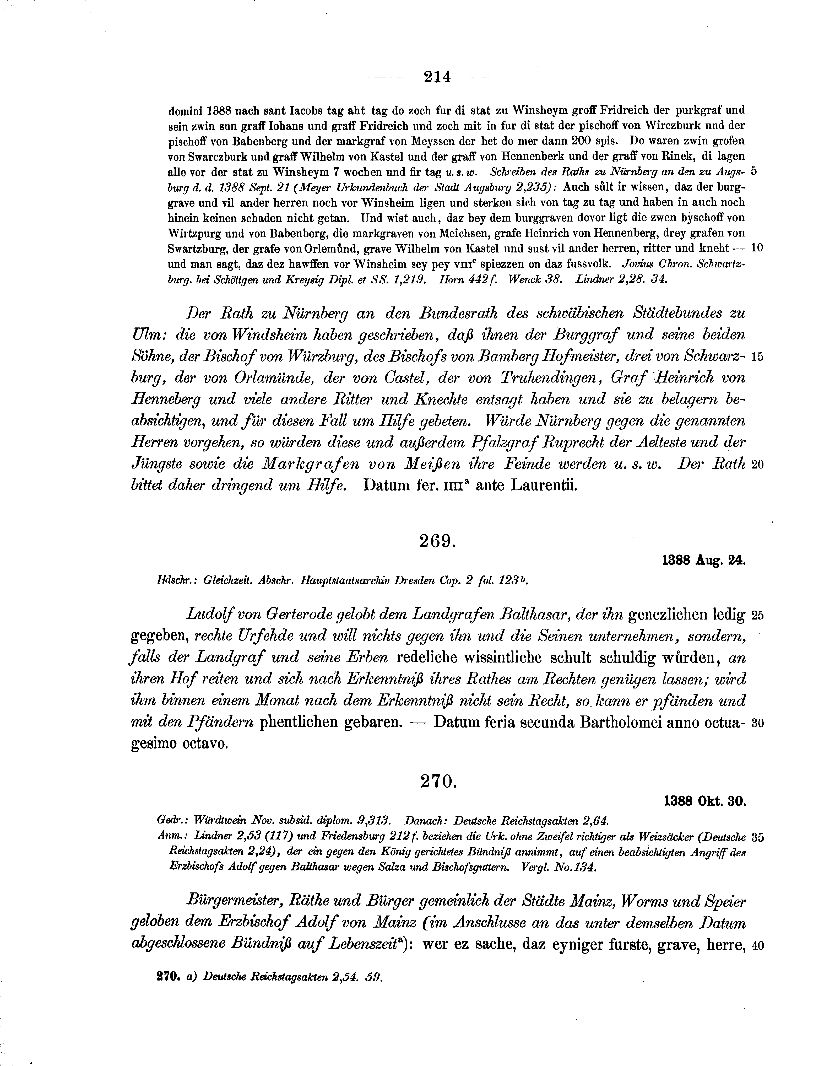 Historische Urkunde Seite 214 aus Band cds1b1