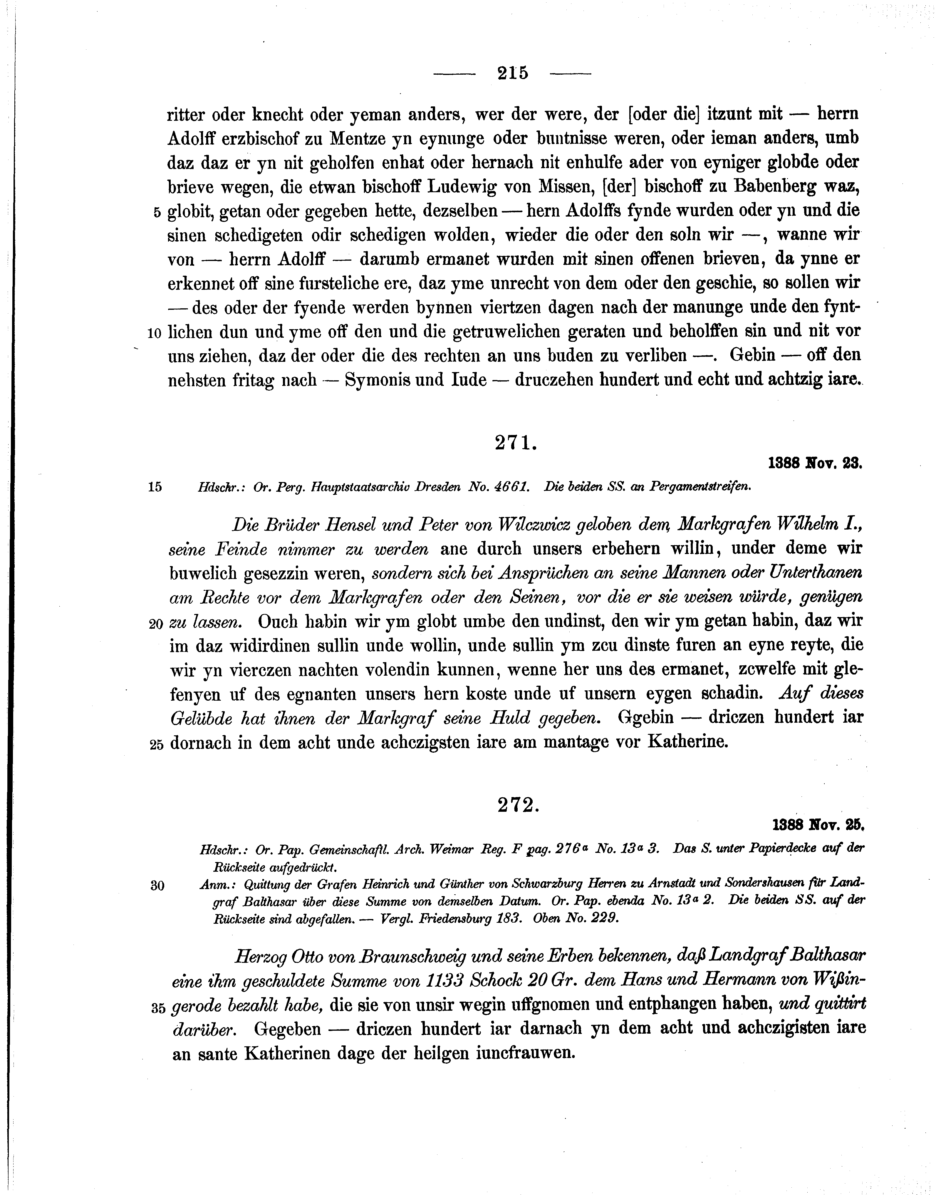 Historische Urkunde Seite 215 aus Band cds1b1