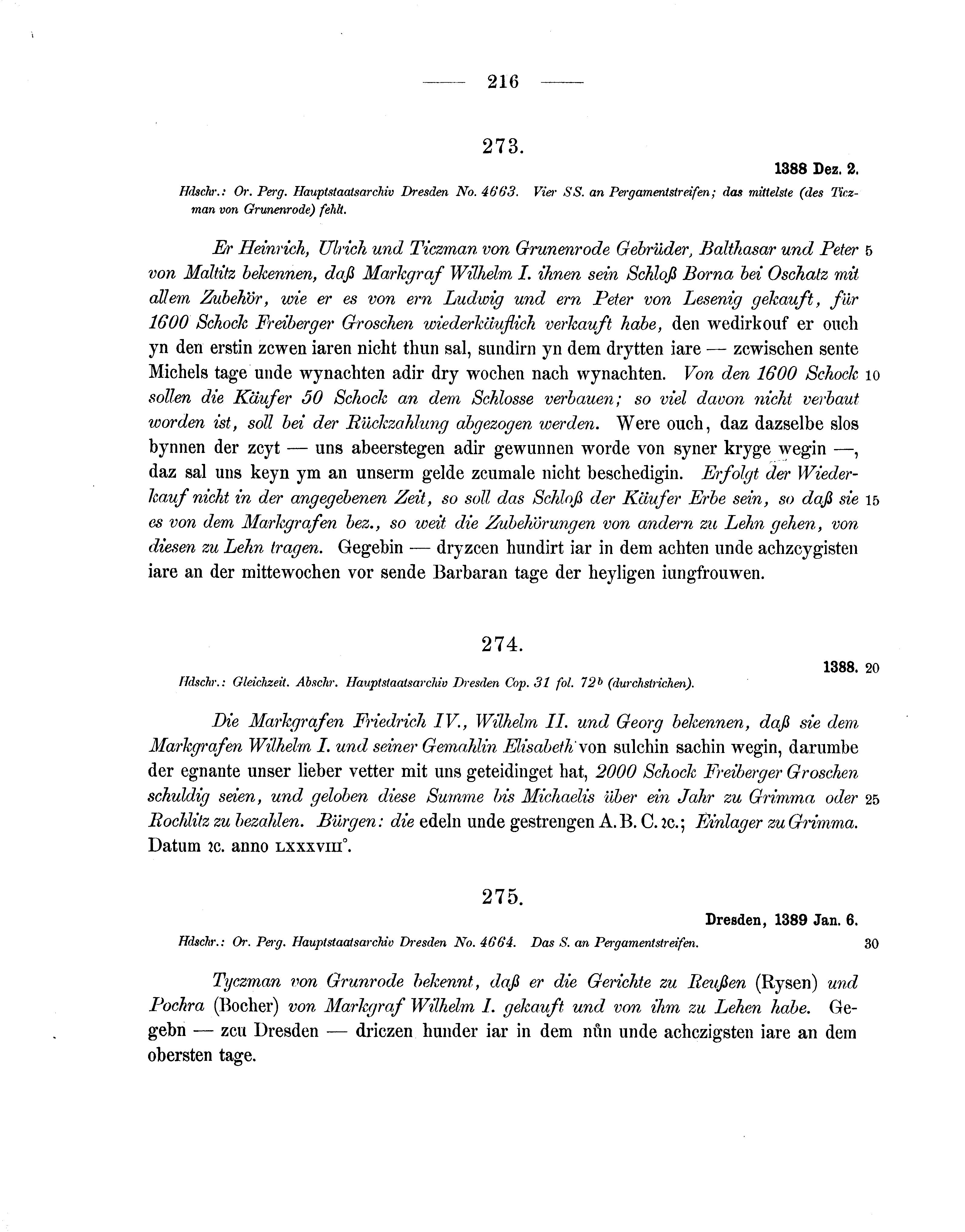 Historische Urkunde Seite 216 aus Band cds1b1
