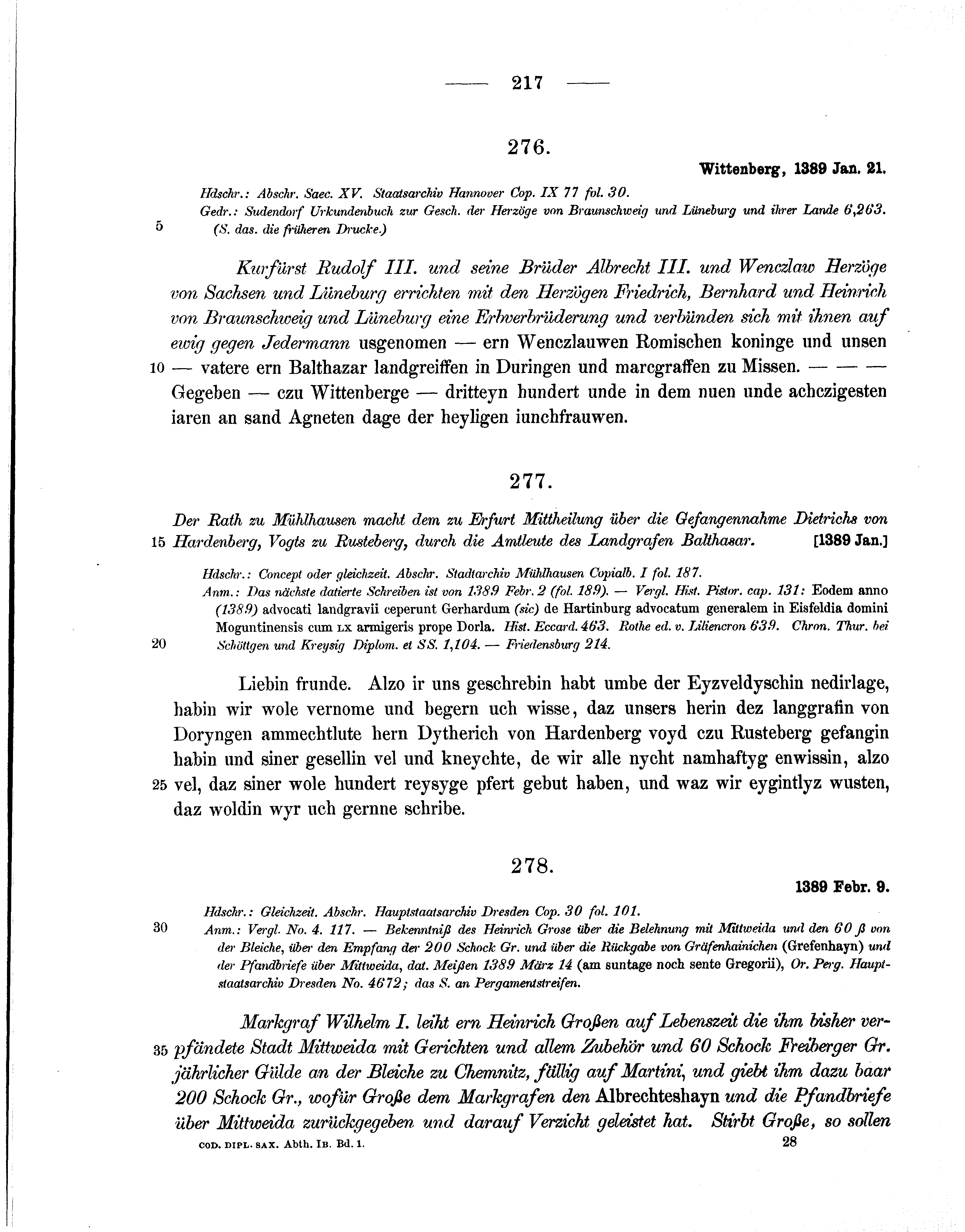 Historische Urkunde Seite 217 aus Band cds1b1