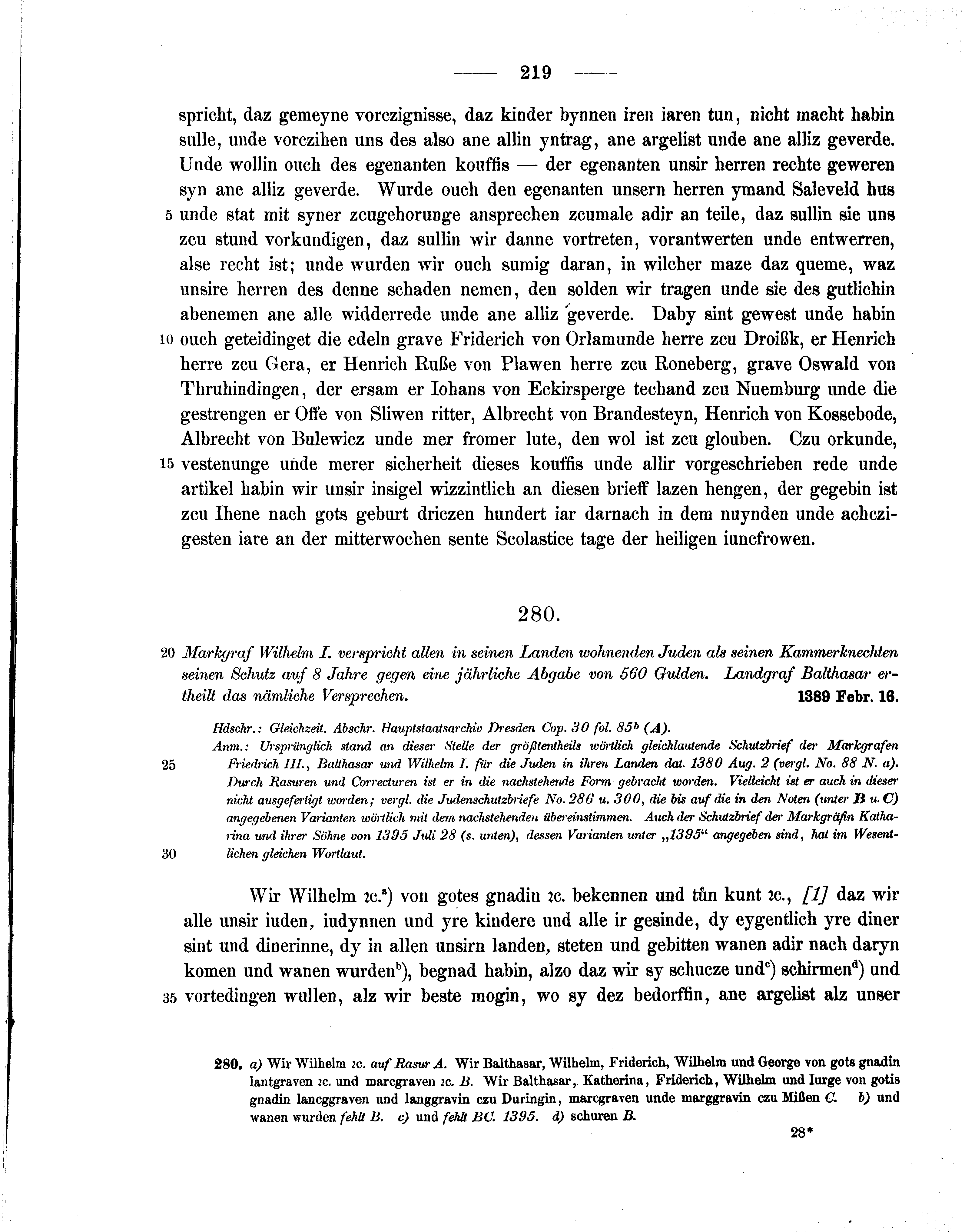 Historische Urkunde Seite 219 aus Band cds1b1