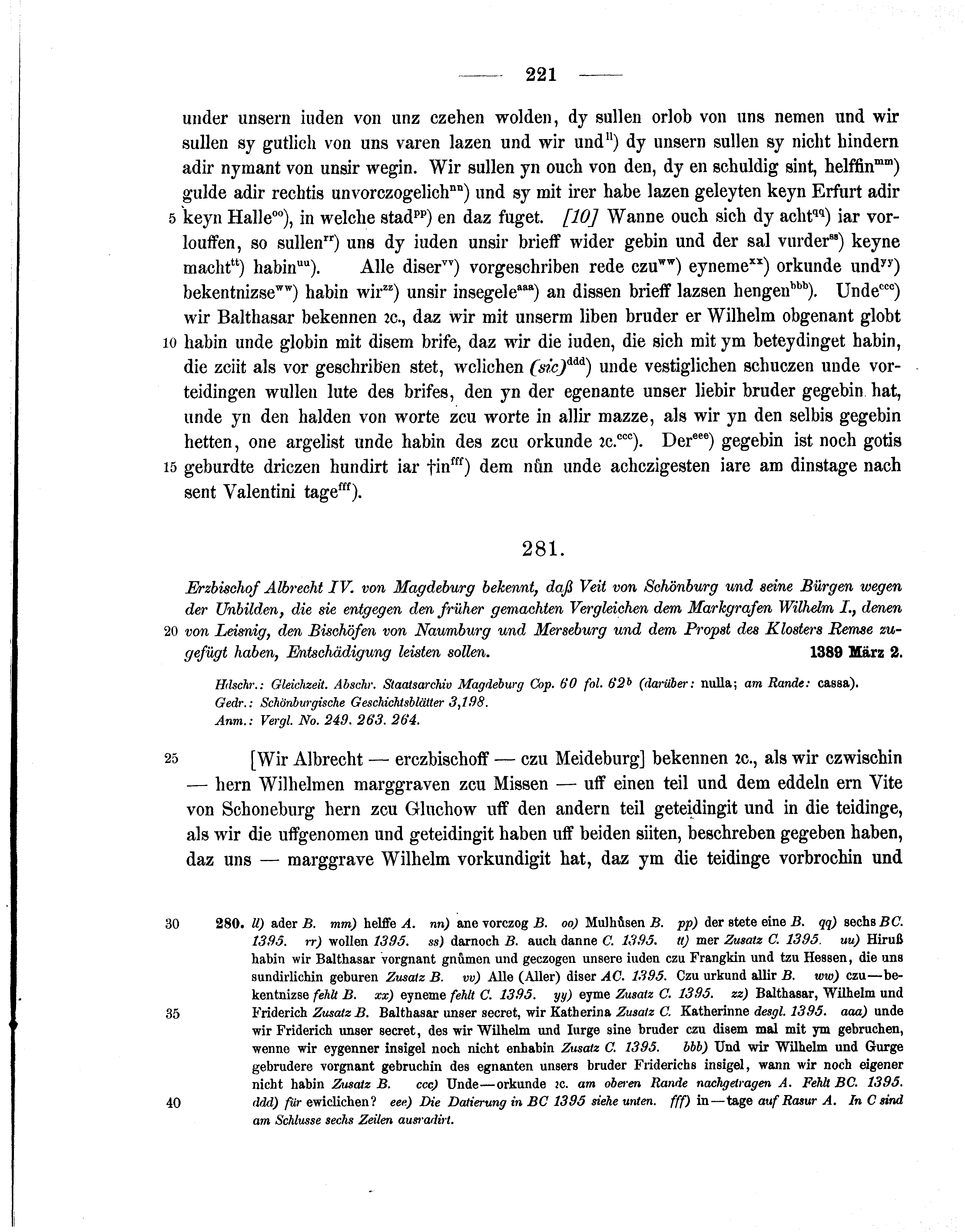 Historische Urkunde Seite 221 aus Band cds1b1
