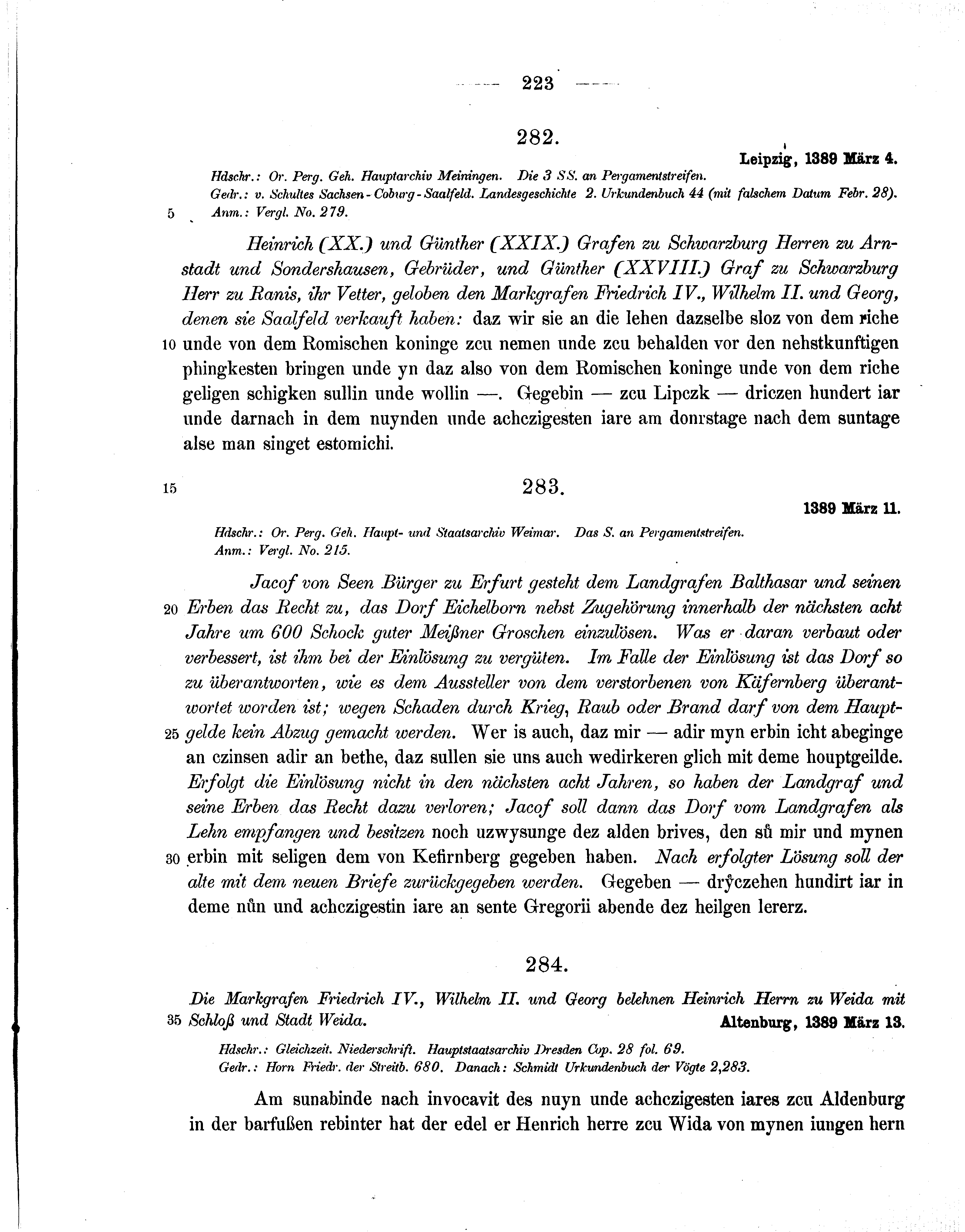 Historische Urkunde Seite 223 aus Band cds1b1