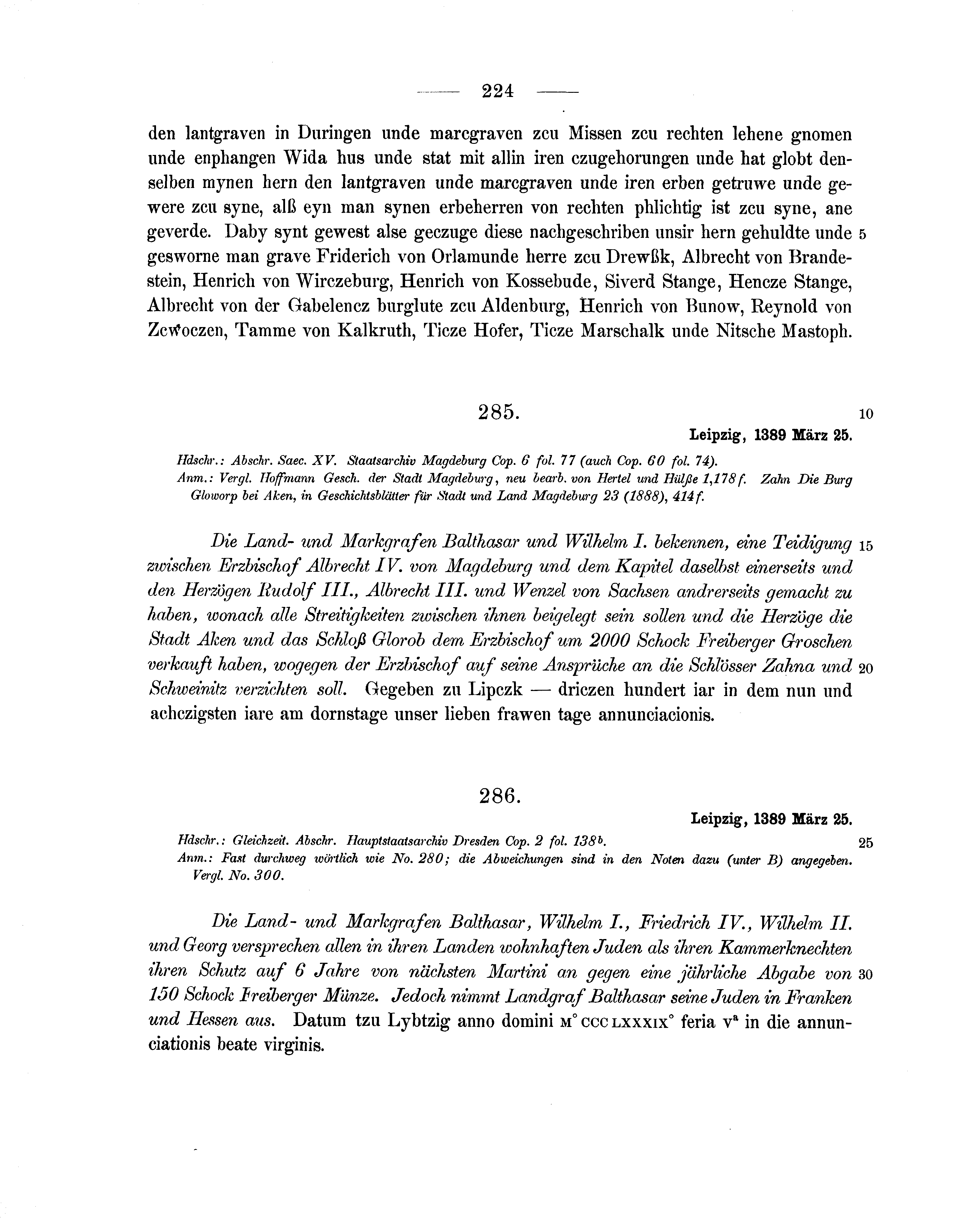 Historische Urkunde Seite 224 aus Band cds1b1