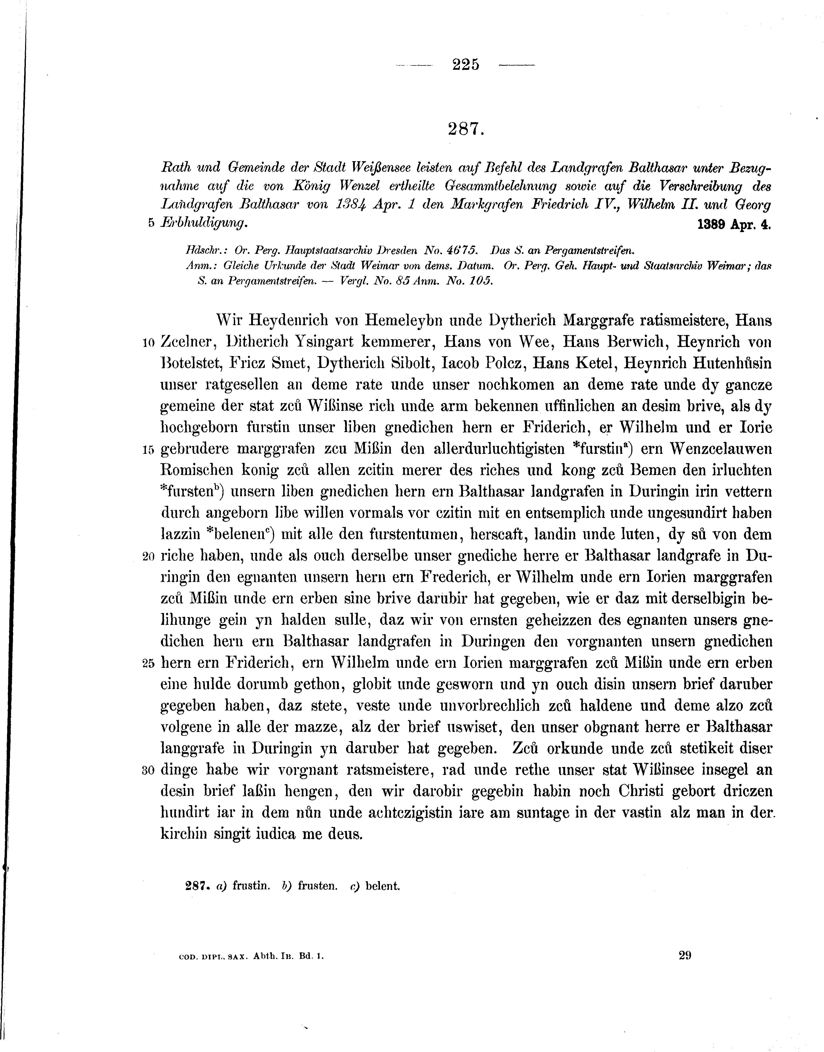 Historische Urkunde Seite 225 aus Band cds1b1