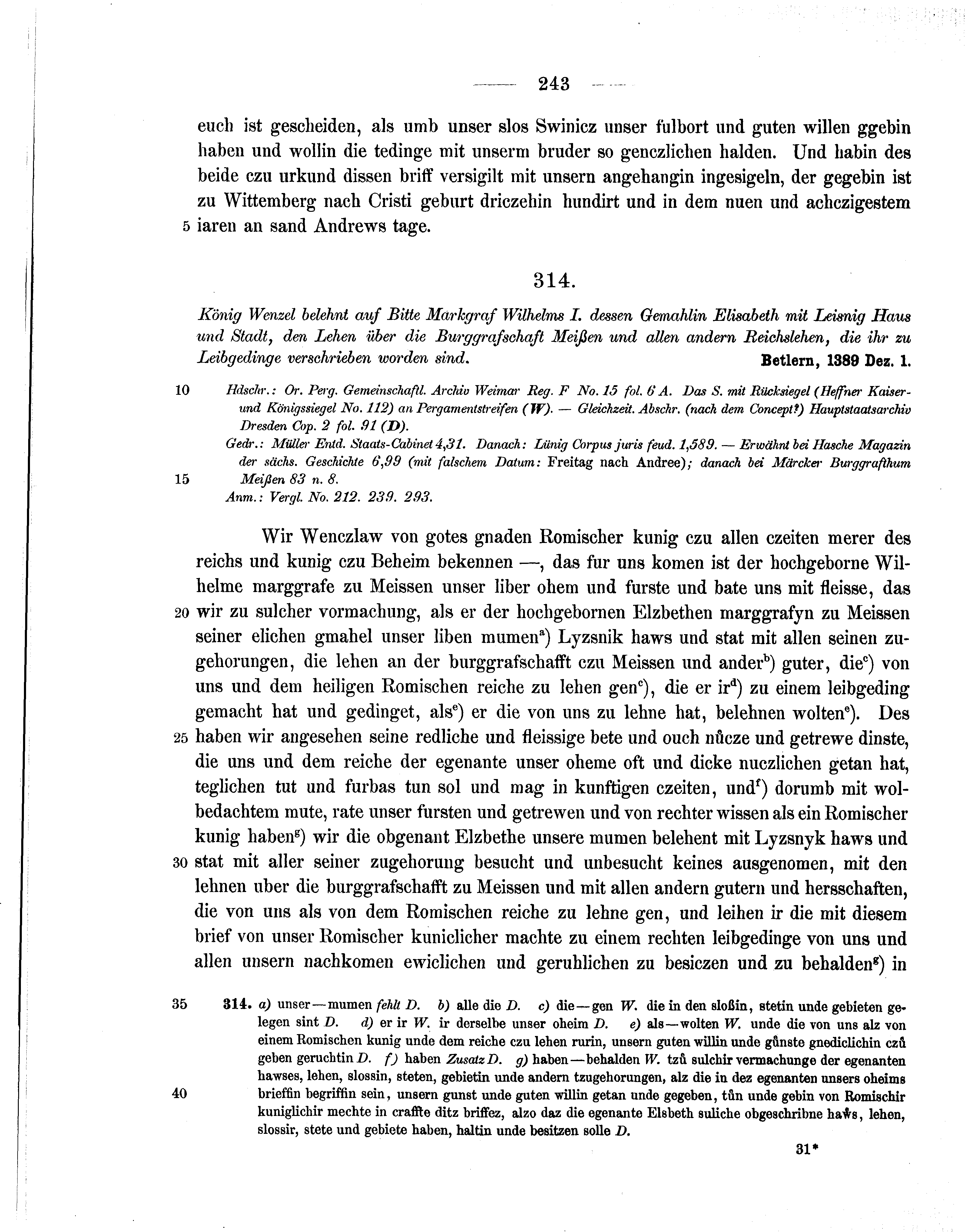 Historische Urkunde Seite 243 aus Band cds1b1