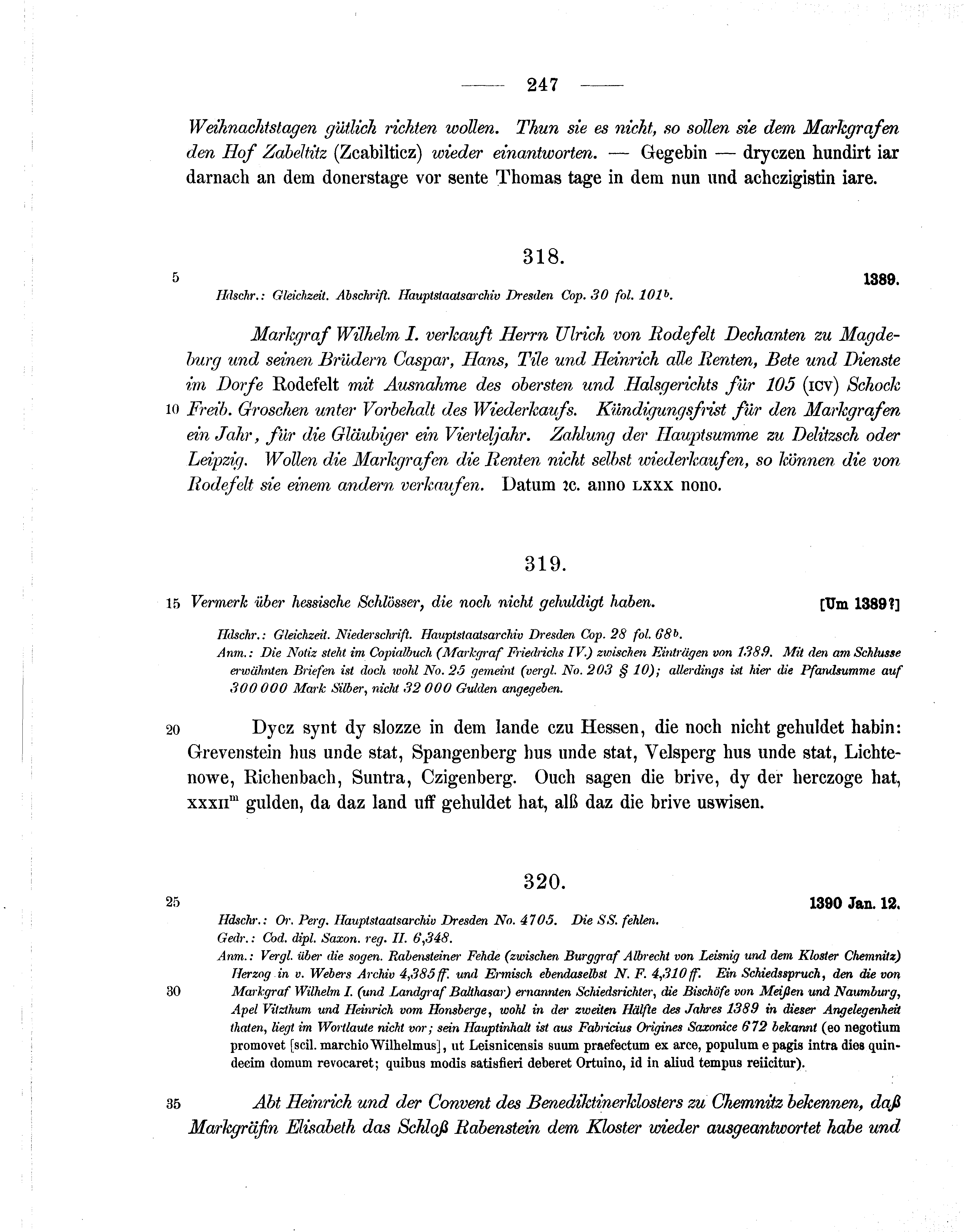 Historische Urkunde Seite 247 aus Band cds1b1