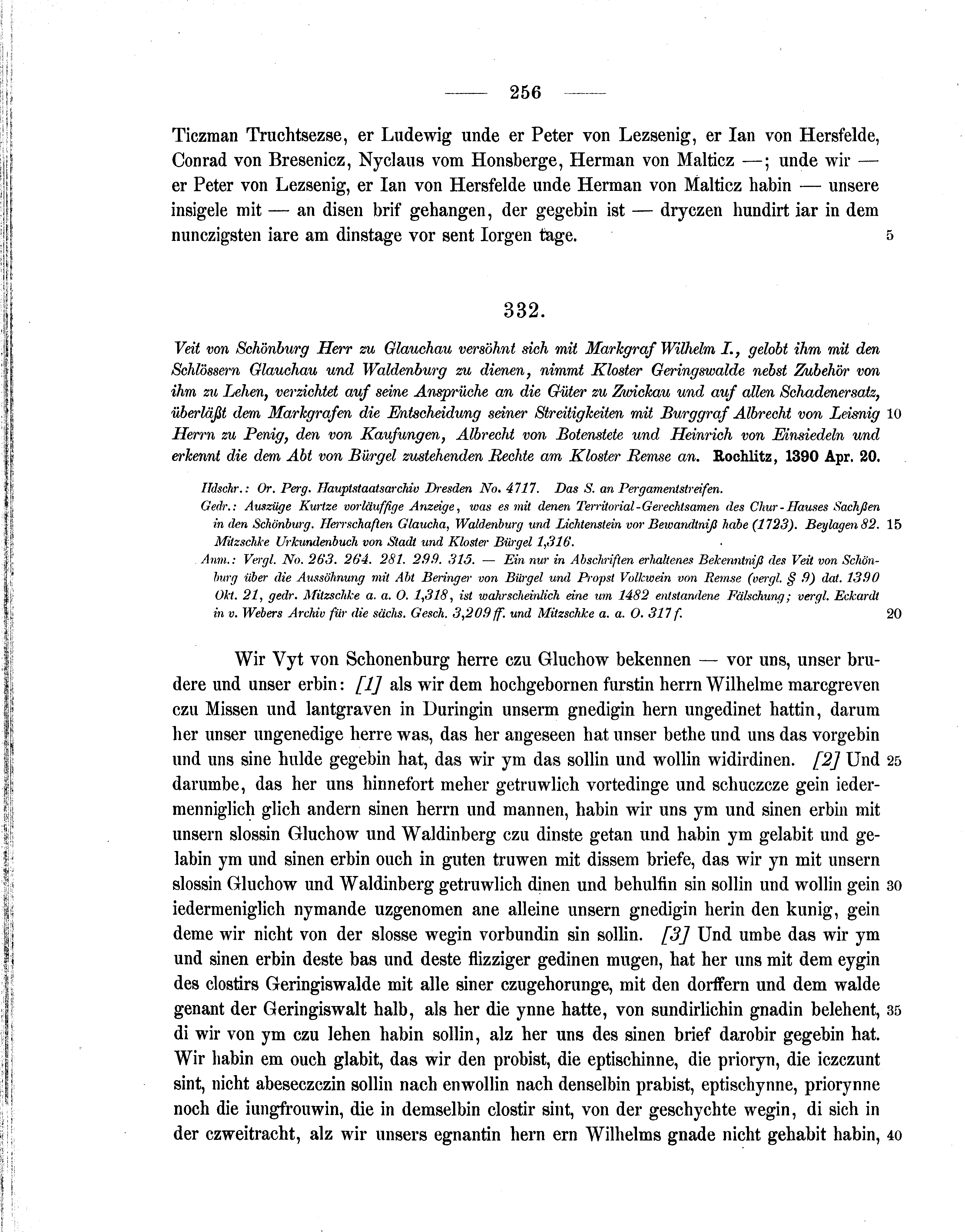 Historische Urkunde Seite 256 aus Band cds1b1