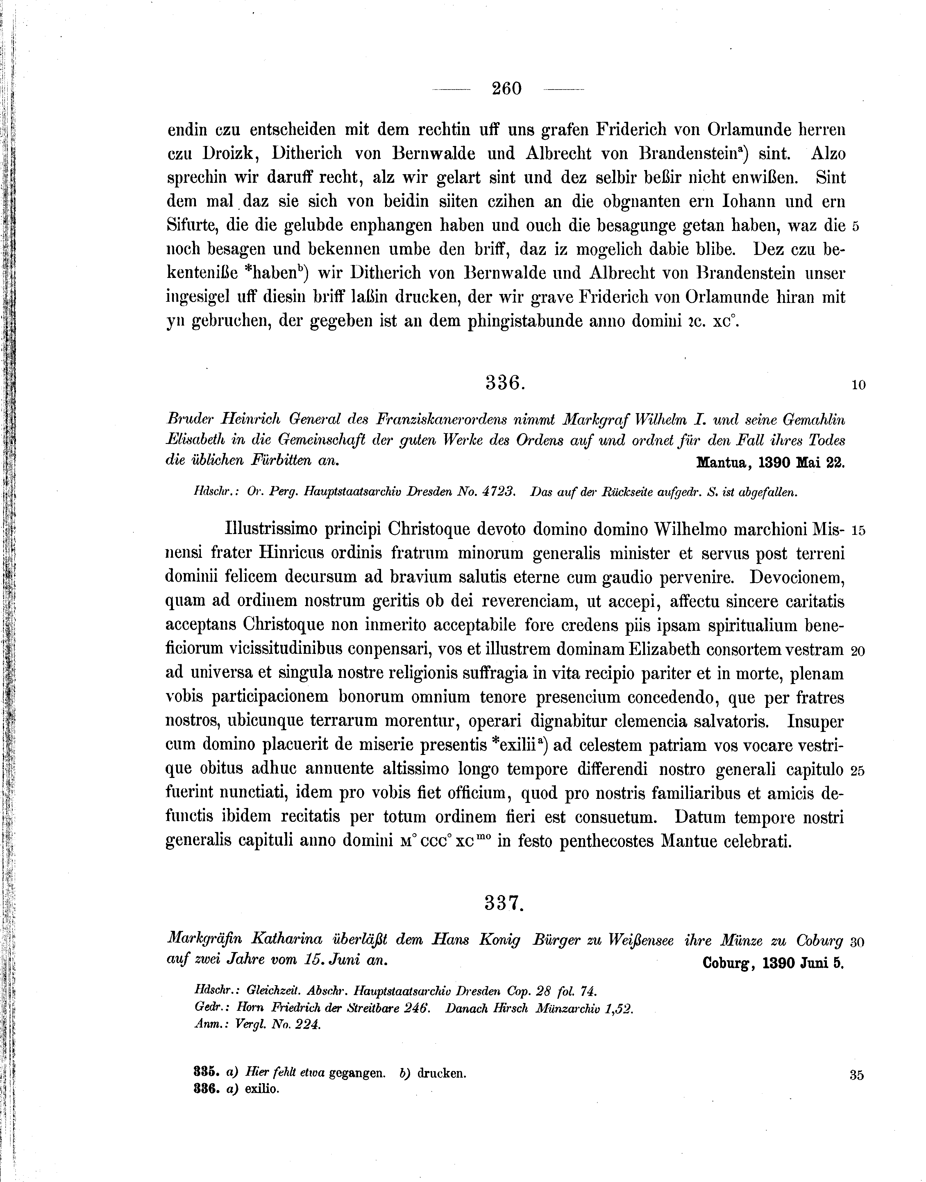 Historische Urkunde Seite 260 aus Band cds1b1