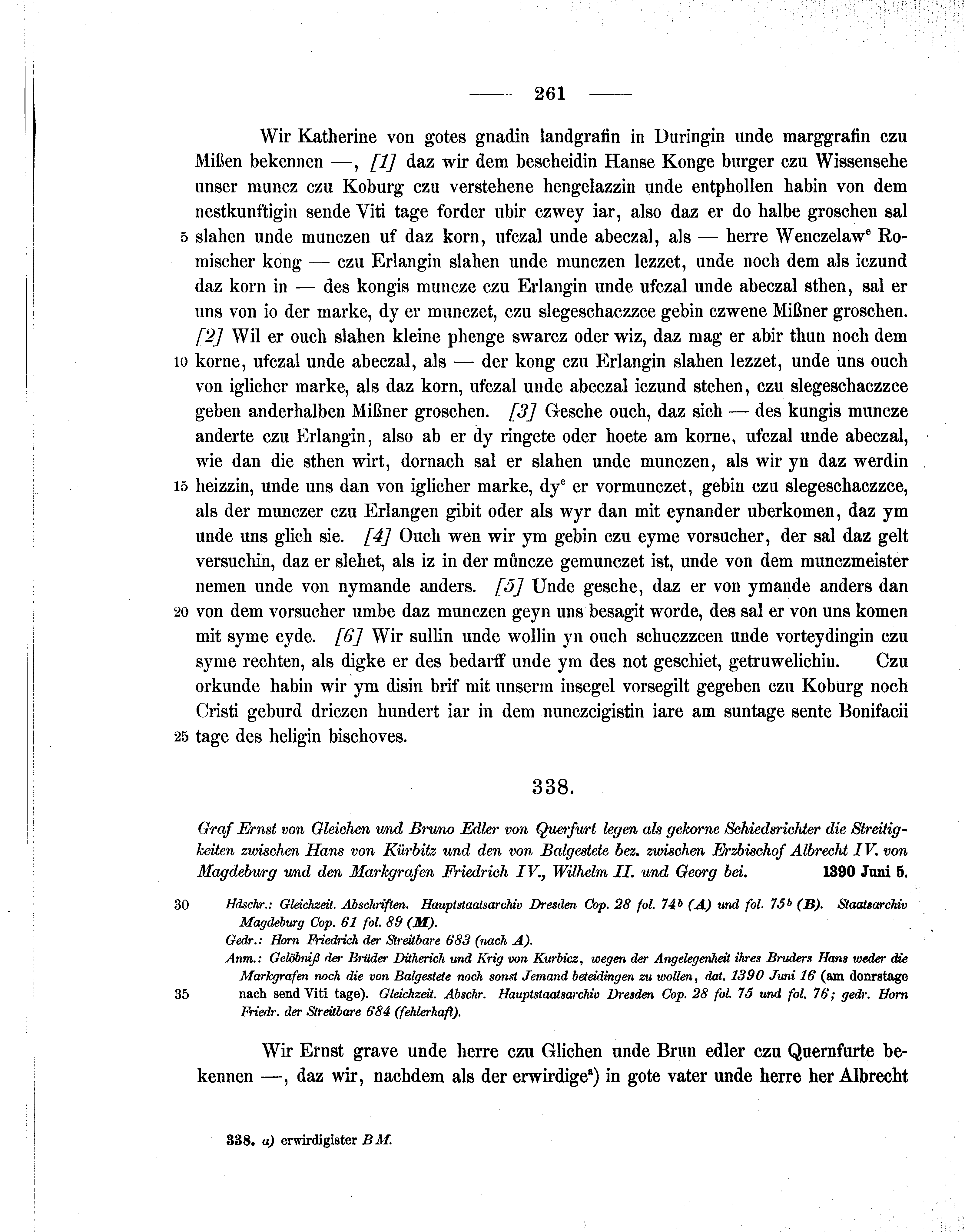 Historische Urkunde Seite 261 aus Band cds1b1