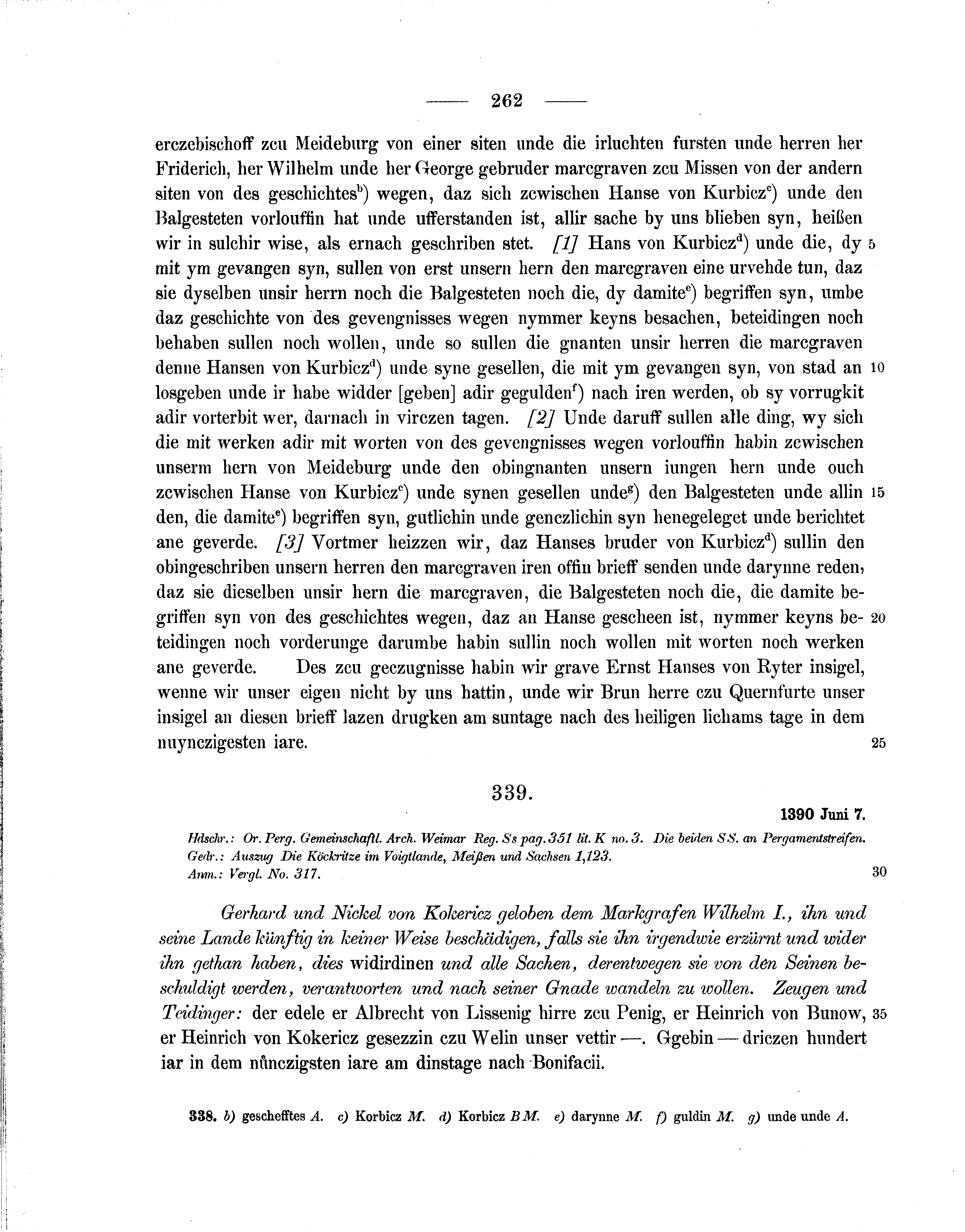 Historische Urkunde Seite 262 aus Band cds1b1