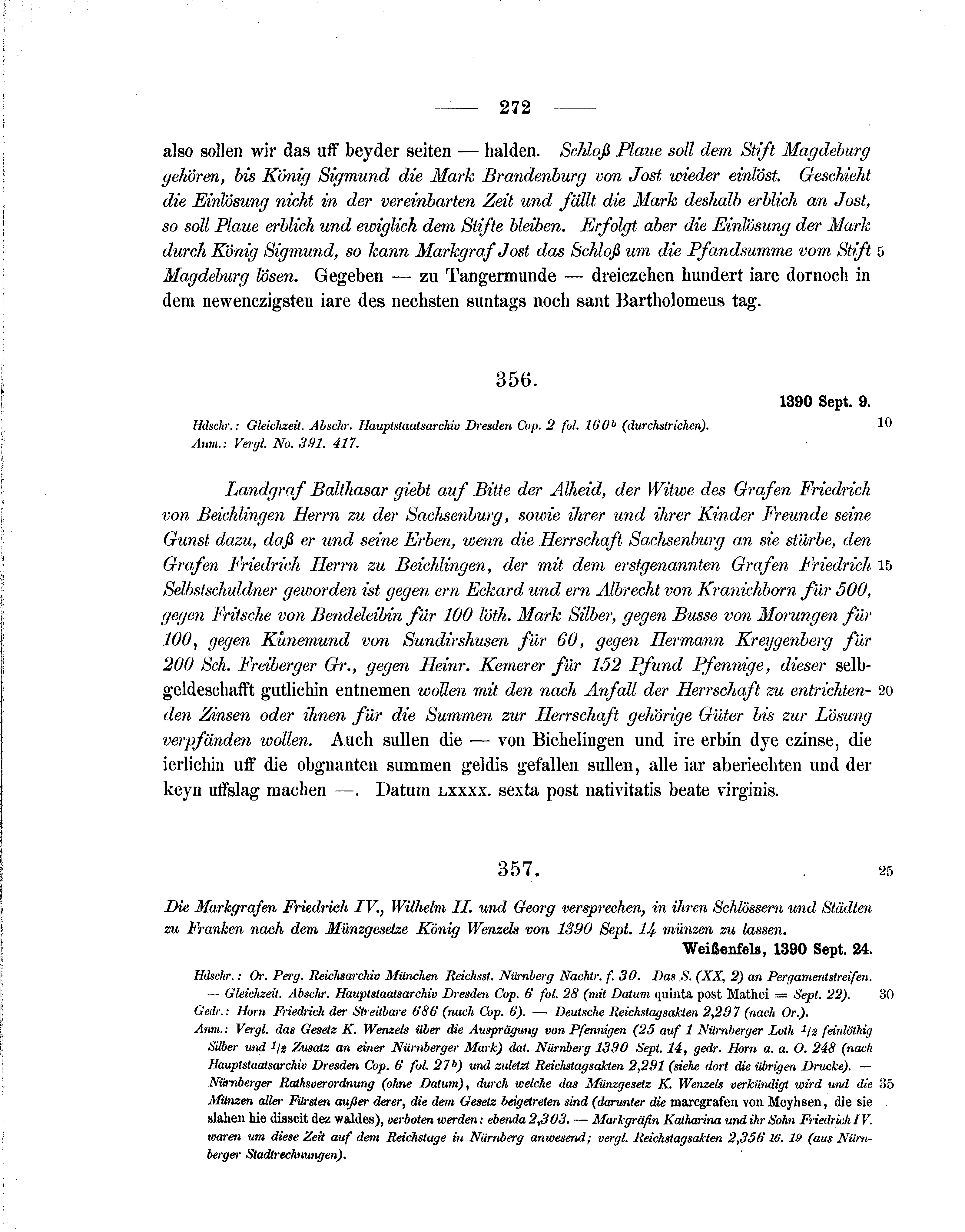 Historische Urkunde Seite 272 aus Band cds1b1