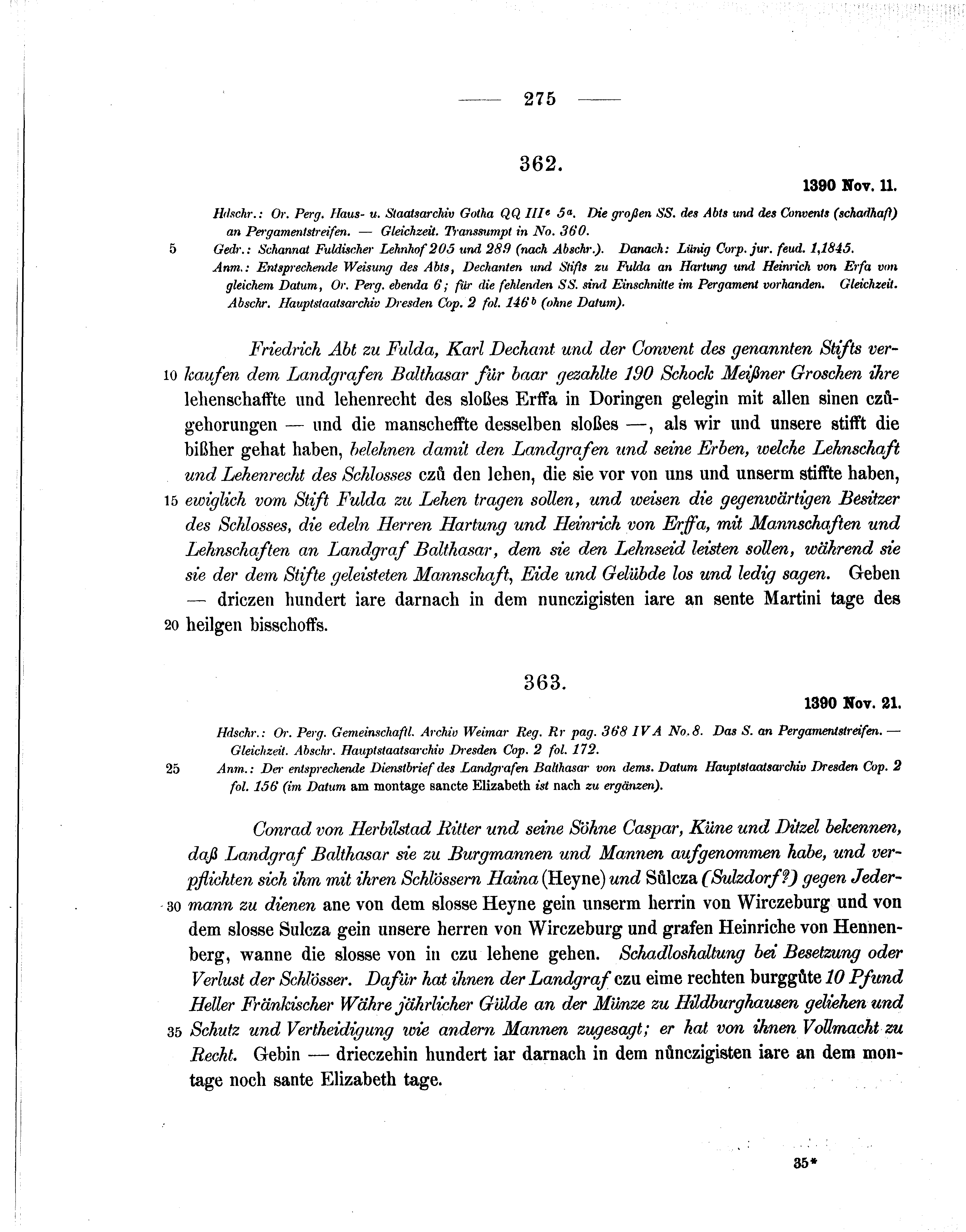 Historische Urkunde Seite 275 aus Band cds1b1