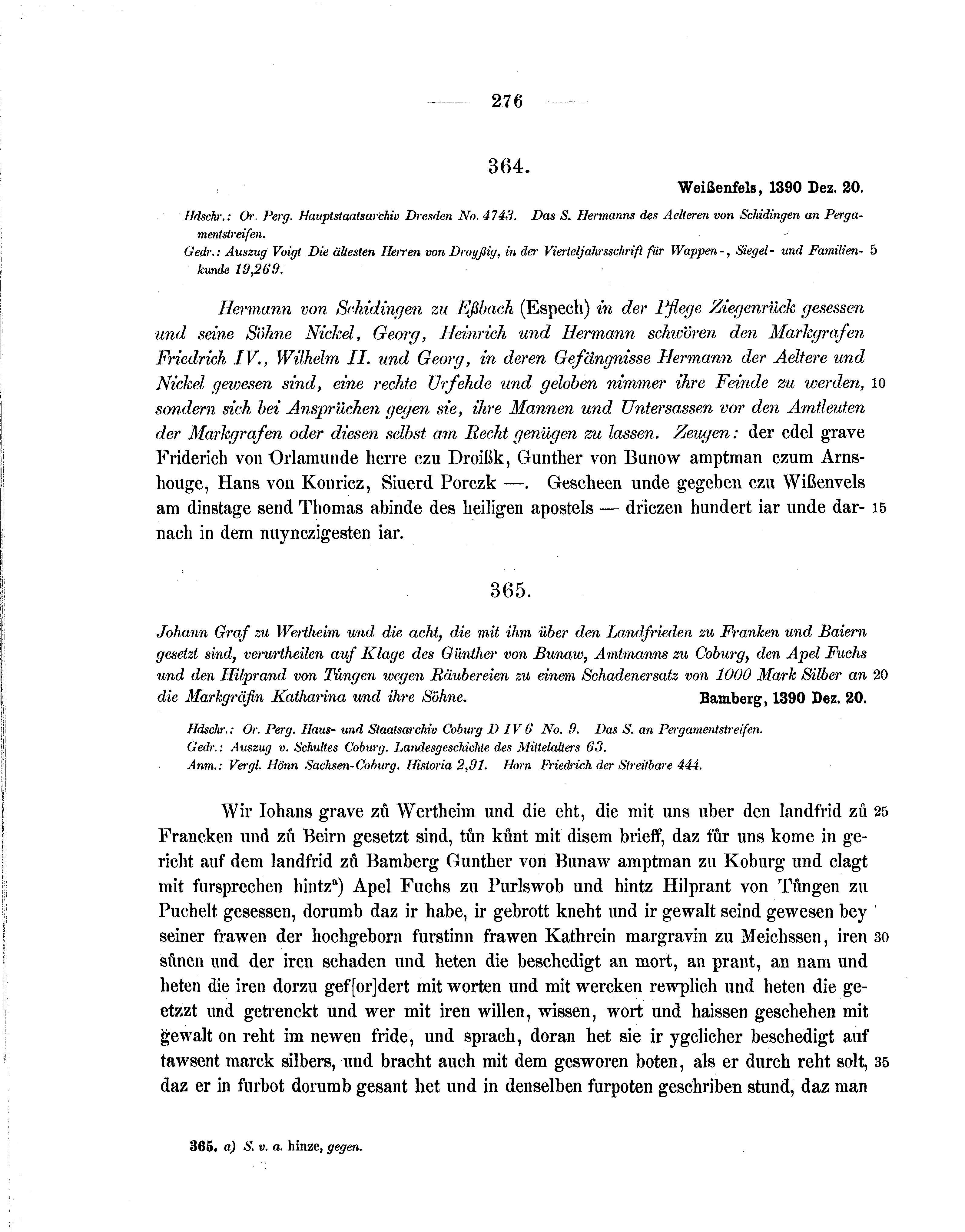 Historische Urkunde Seite 276 aus Band cds1b1