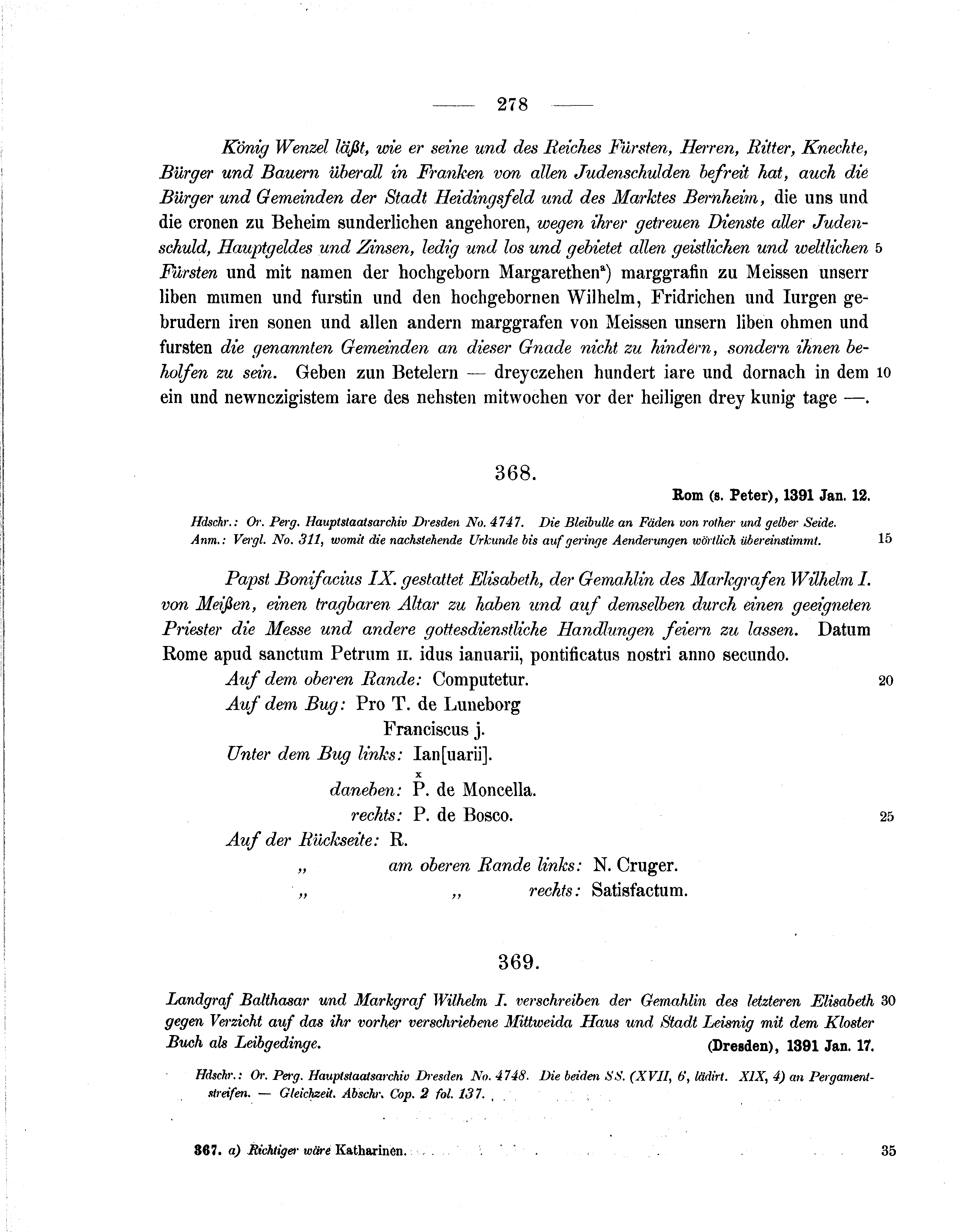 Historische Urkunde Seite 278 aus Band cds1b1