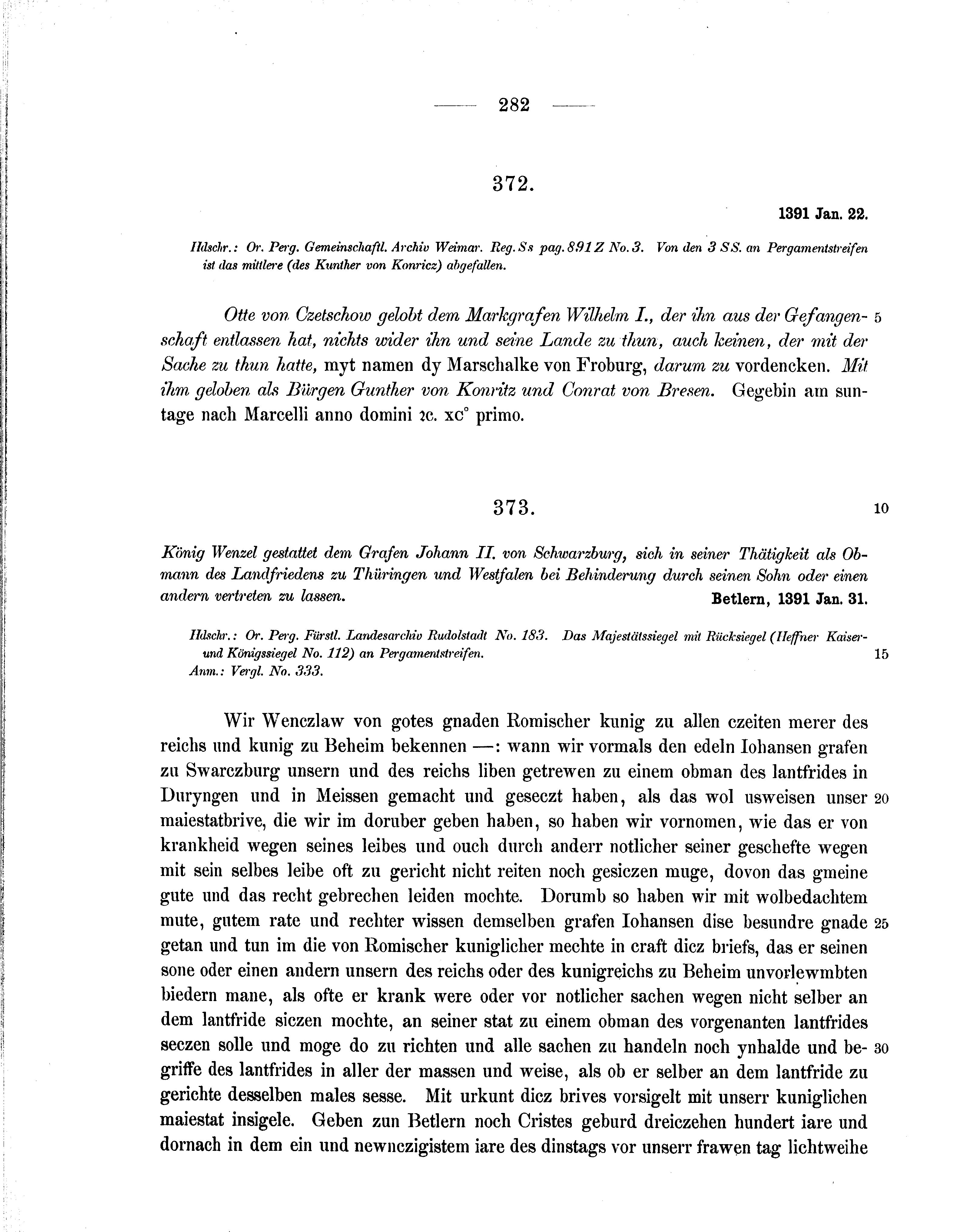 Historische Urkunde Seite 282 aus Band cds1b1