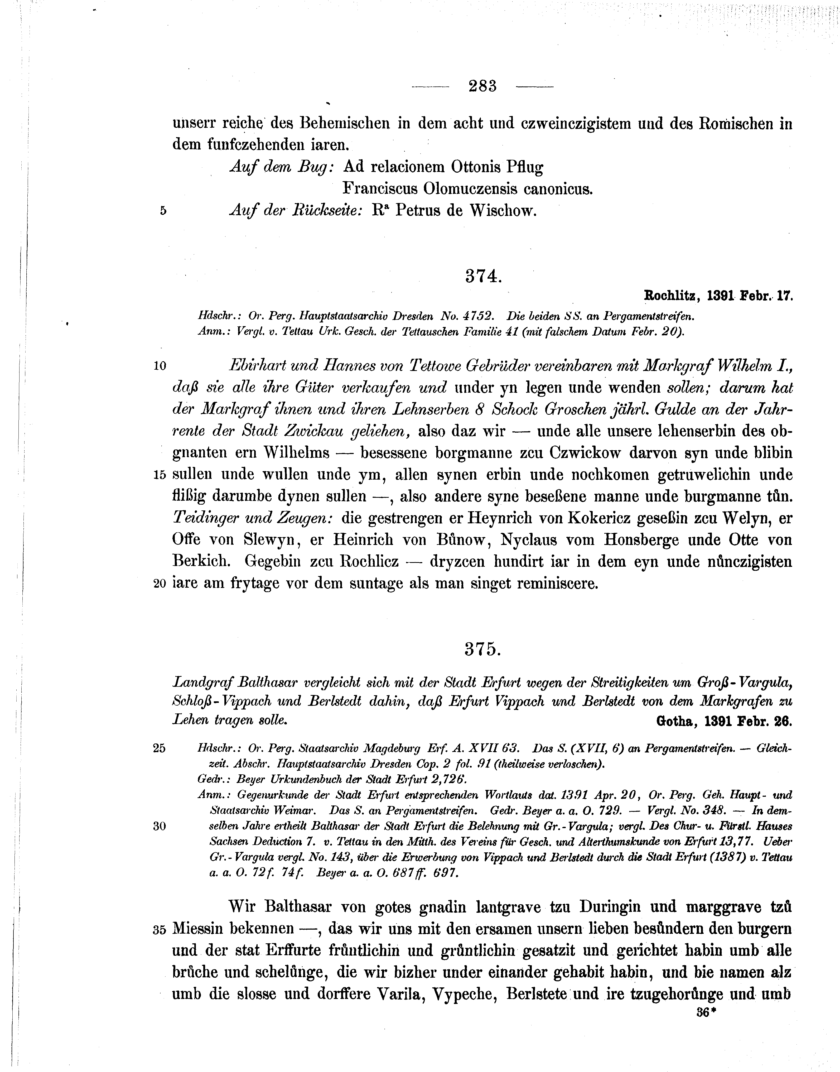 Historische Urkunde Seite 283 aus Band cds1b1