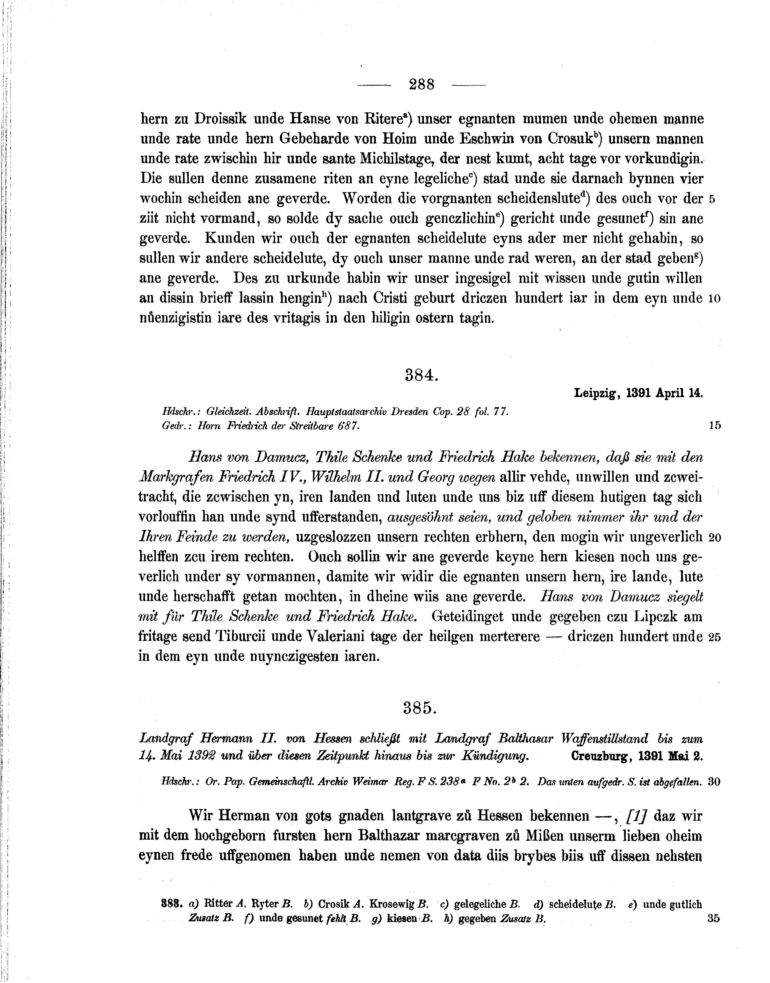 Historische Urkunde Seite 288 aus Band cds1b1