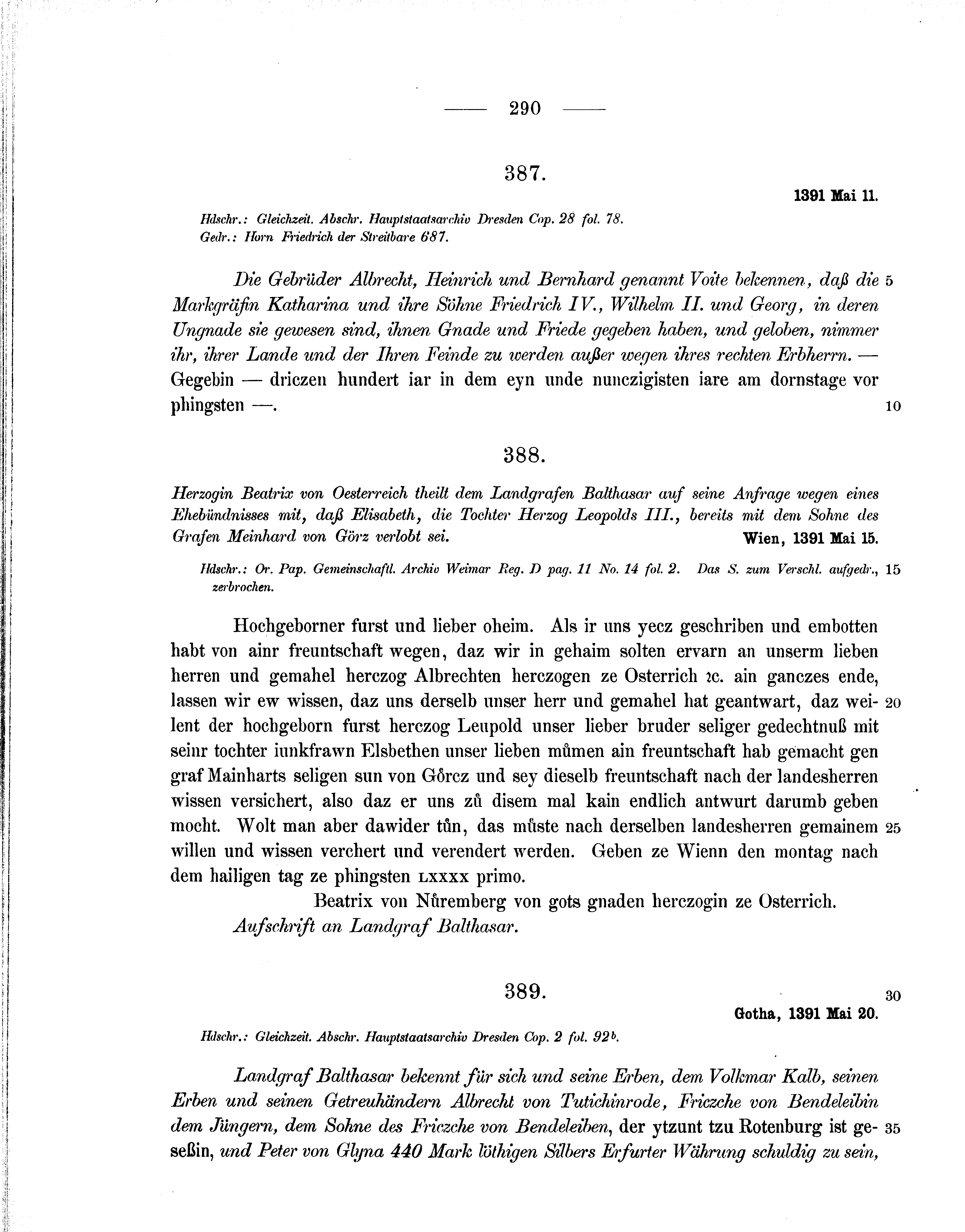 Historische Urkunde Seite 290 aus Band cds1b1