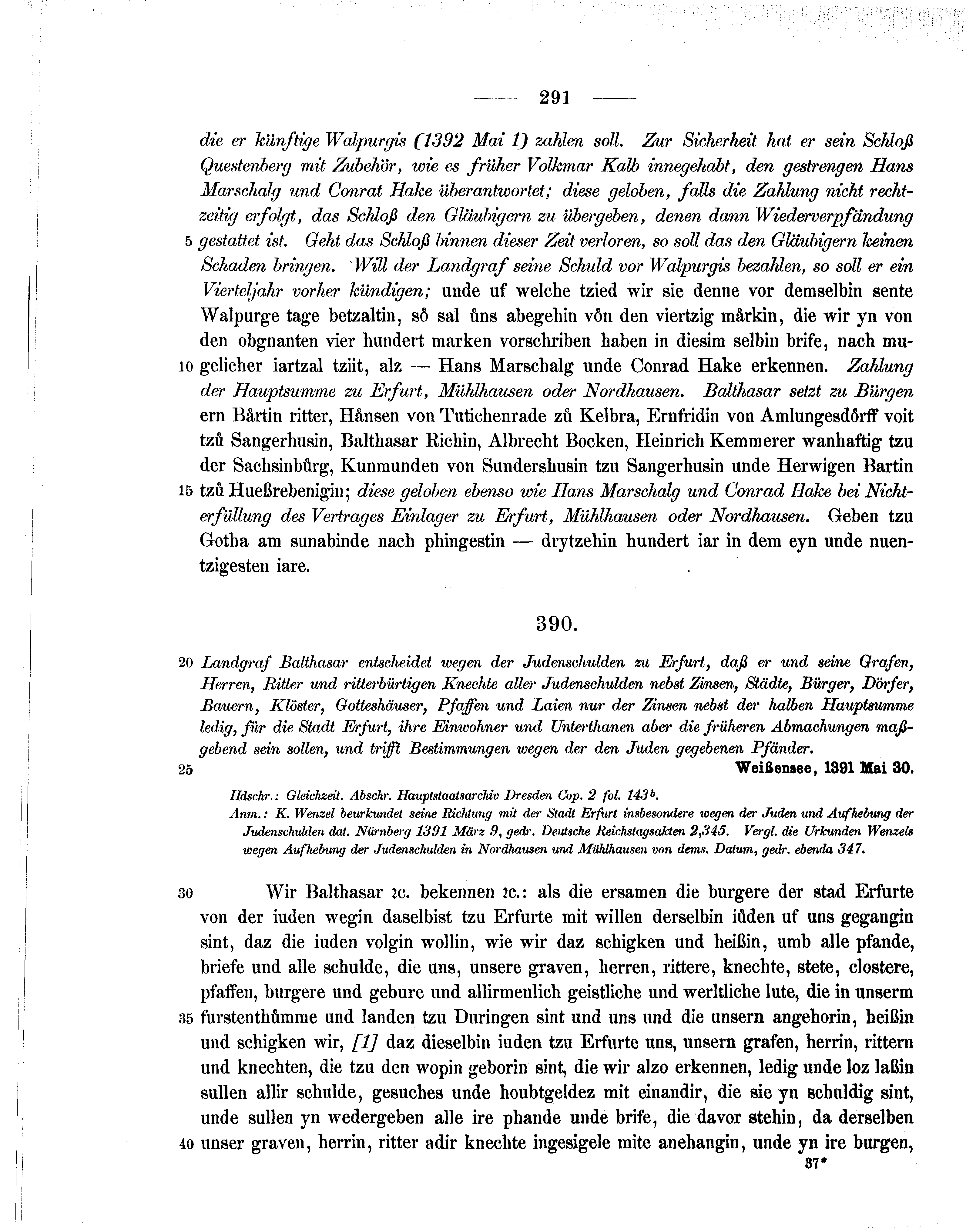 Historische Urkunde Seite 291 aus Band cds1b1